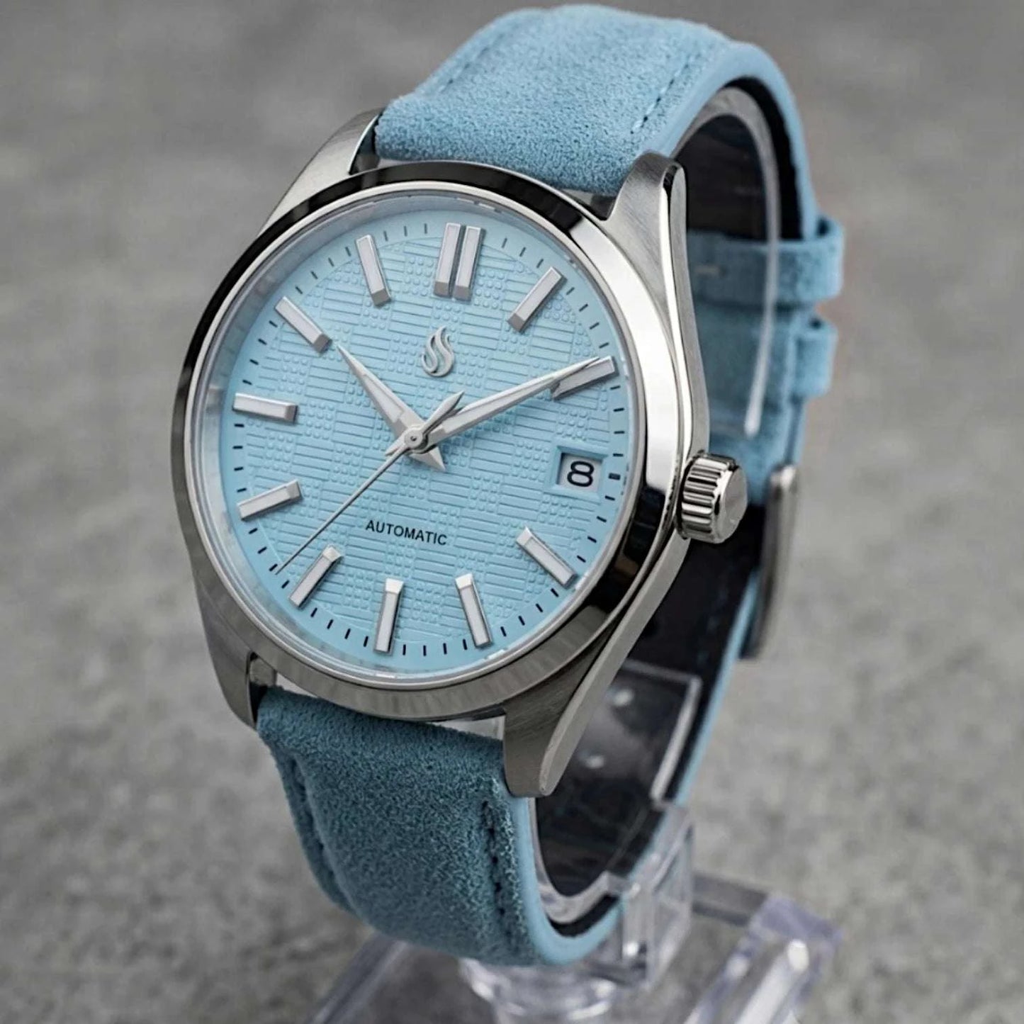 Date Window Silver Tiff Blue Checkered Dial Mod Watch - Modtime Creations