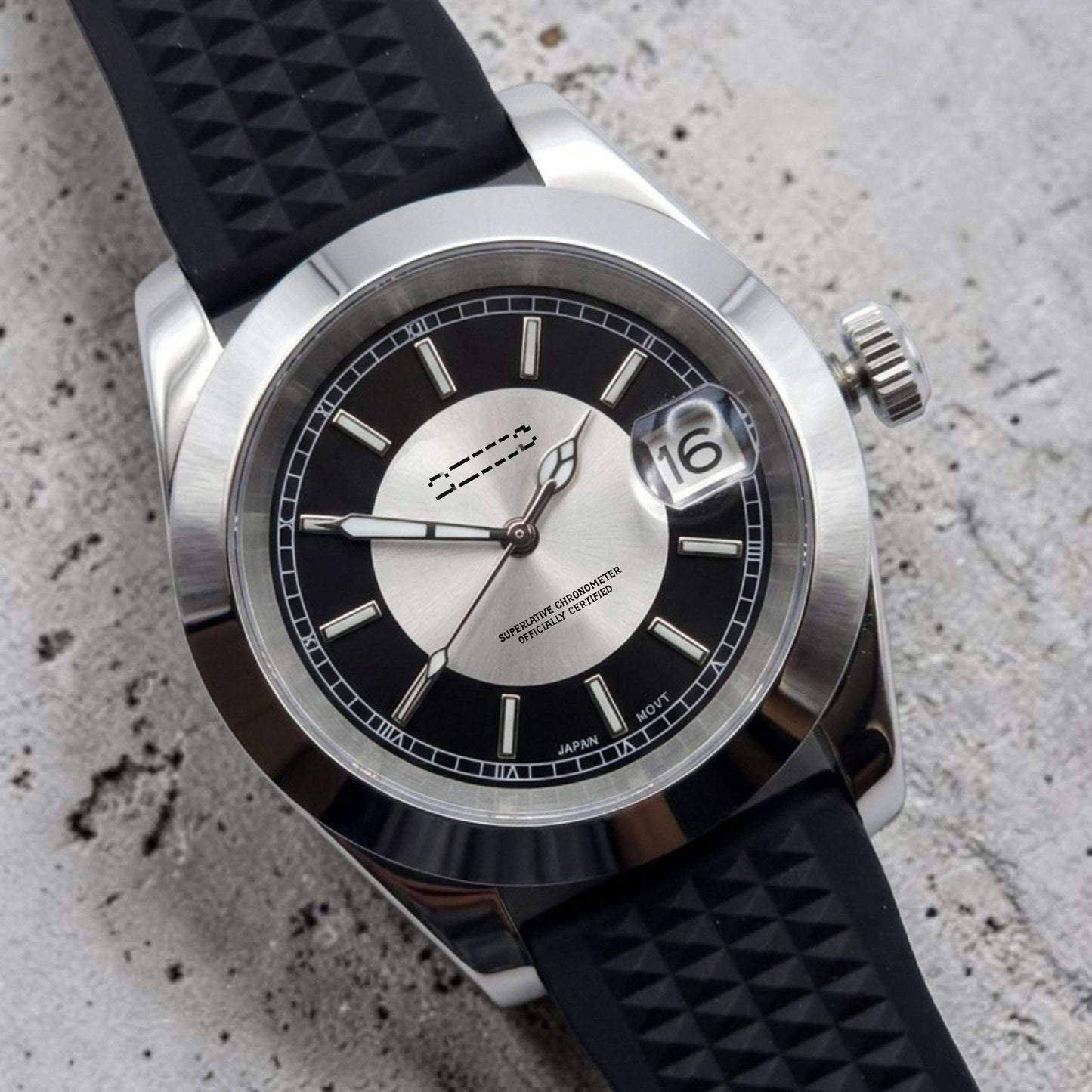 Seiko Mod Date Window Silver Black Dial - Modtime Creations with NH35 automatic movement by Modtime Creations
