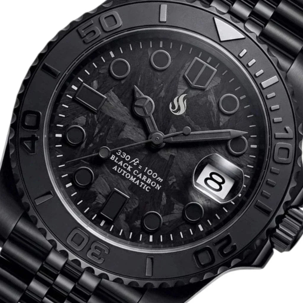 Seiko Mod Yachtmaster Black Carbon Fiber Stealth Diver - Modtime Creations