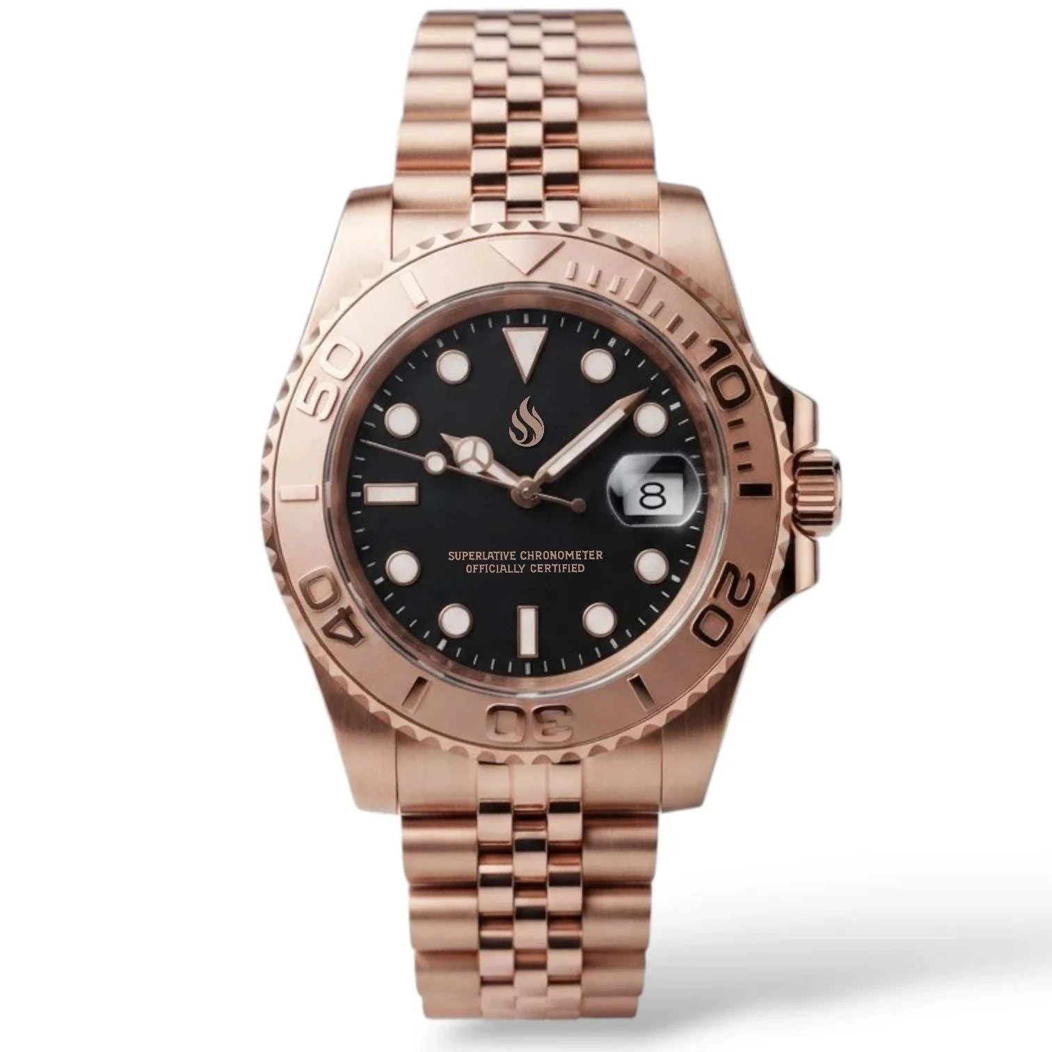 Seiko Mod Yachtmaster Rose Gold Diver Mod watch by Modtime with NH35 automatic movement and sapphire crystal
