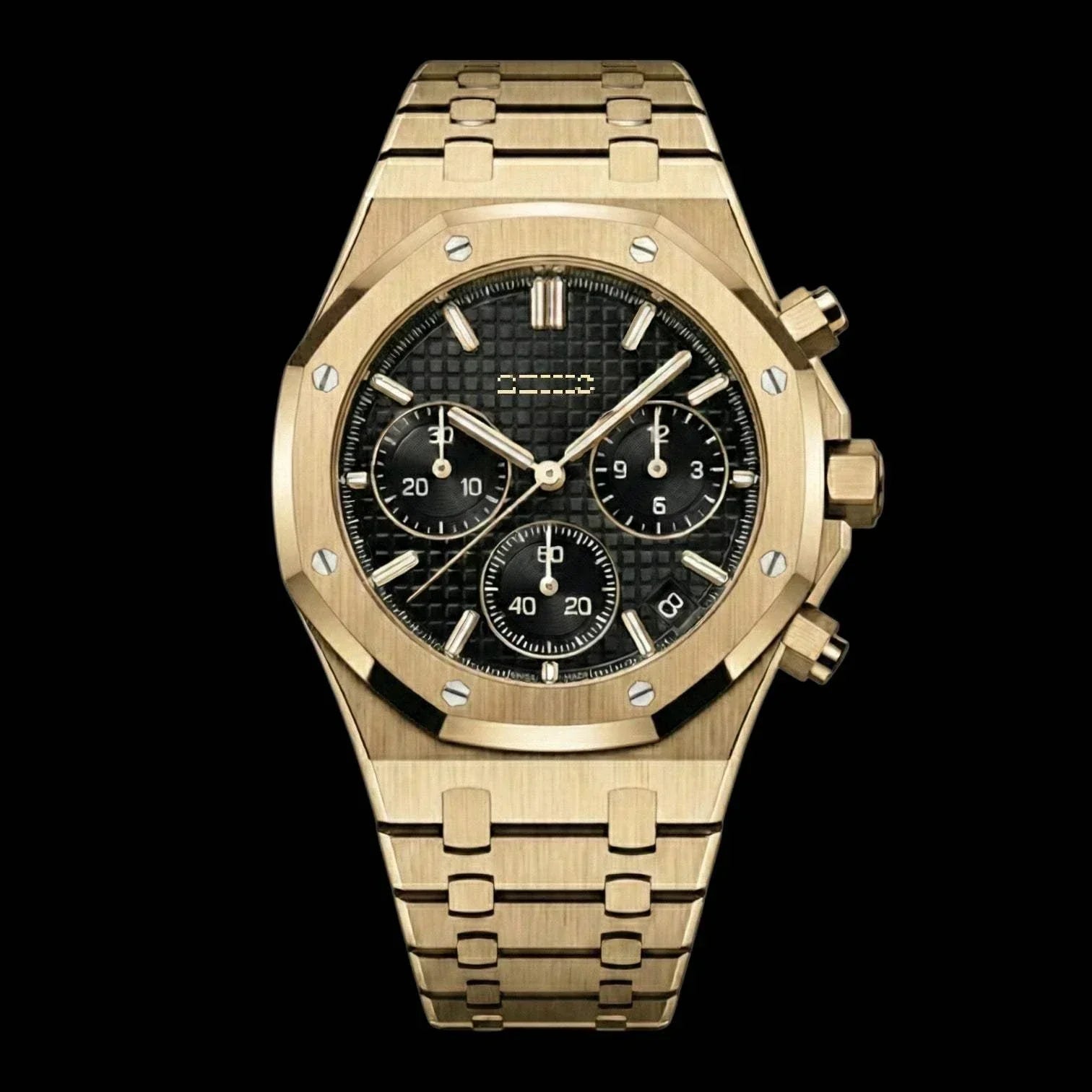 Modded Seiko Heritage Oak chronograph with black dial and stainless steel bracelet