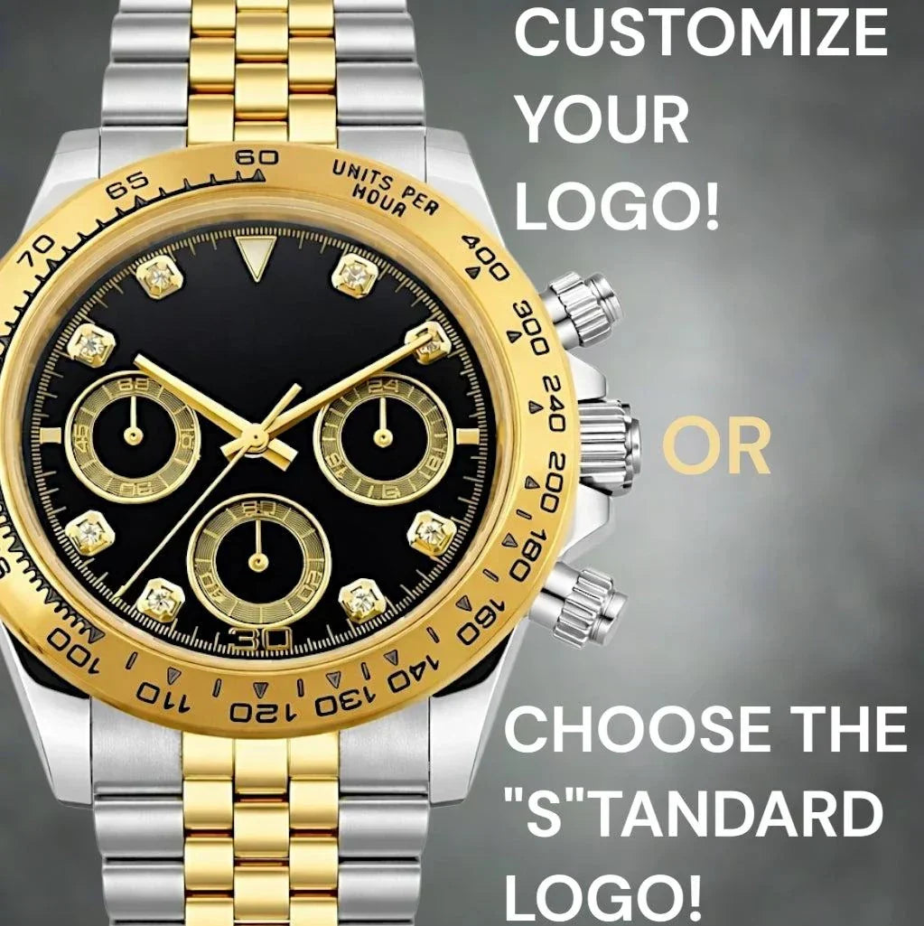 Seitona gold case Seiko mod luxury chronograph with black gold gem dial and VK63 hybrid movement