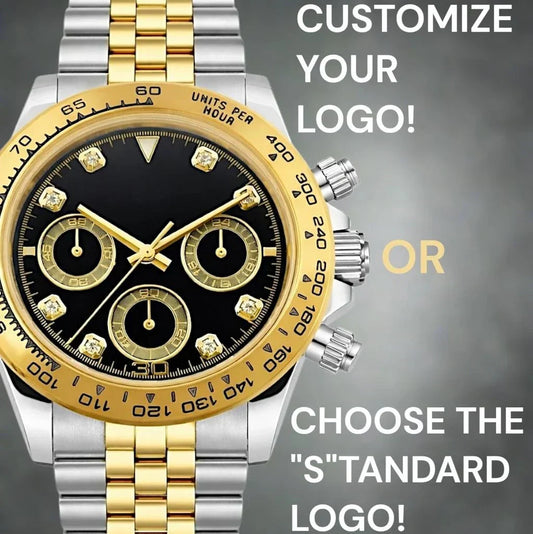 Seitona gold case Seiko mod luxury chronograph with black gold gem dial and VK63 hybrid movement