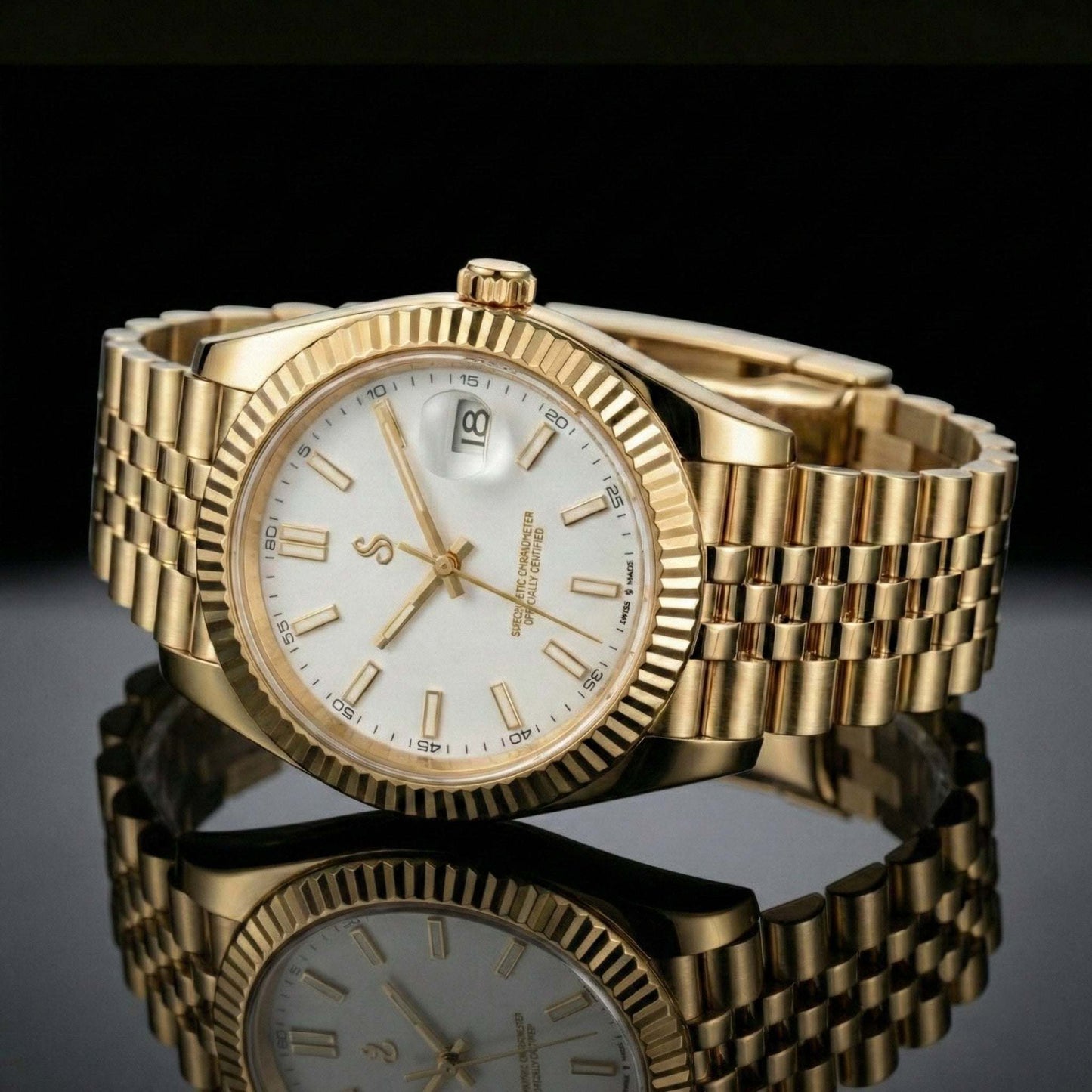 Seiko Mod with gold and white dial featuring date window by Modtime Creations