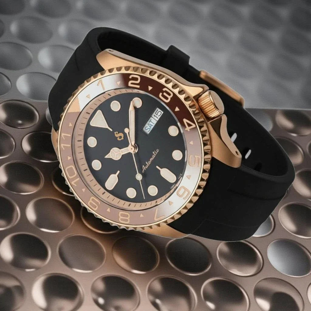 Seiko Mod Watches SKX 42 MM with a Black dial Root Beer at Modtime Creations