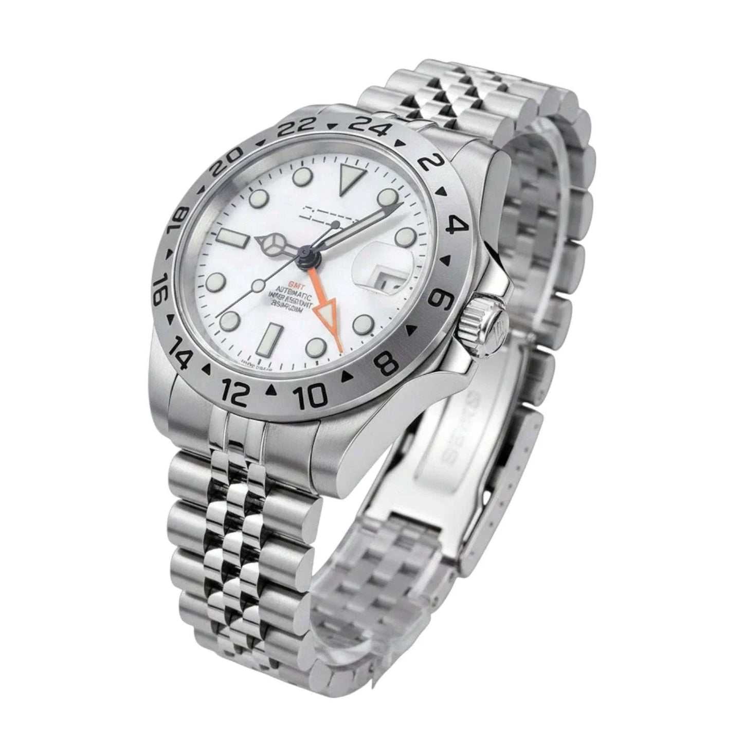 Seiko Mod GMT White Polar Dial Yachtmaster Brushed Nickel Series at  Modtime Creations