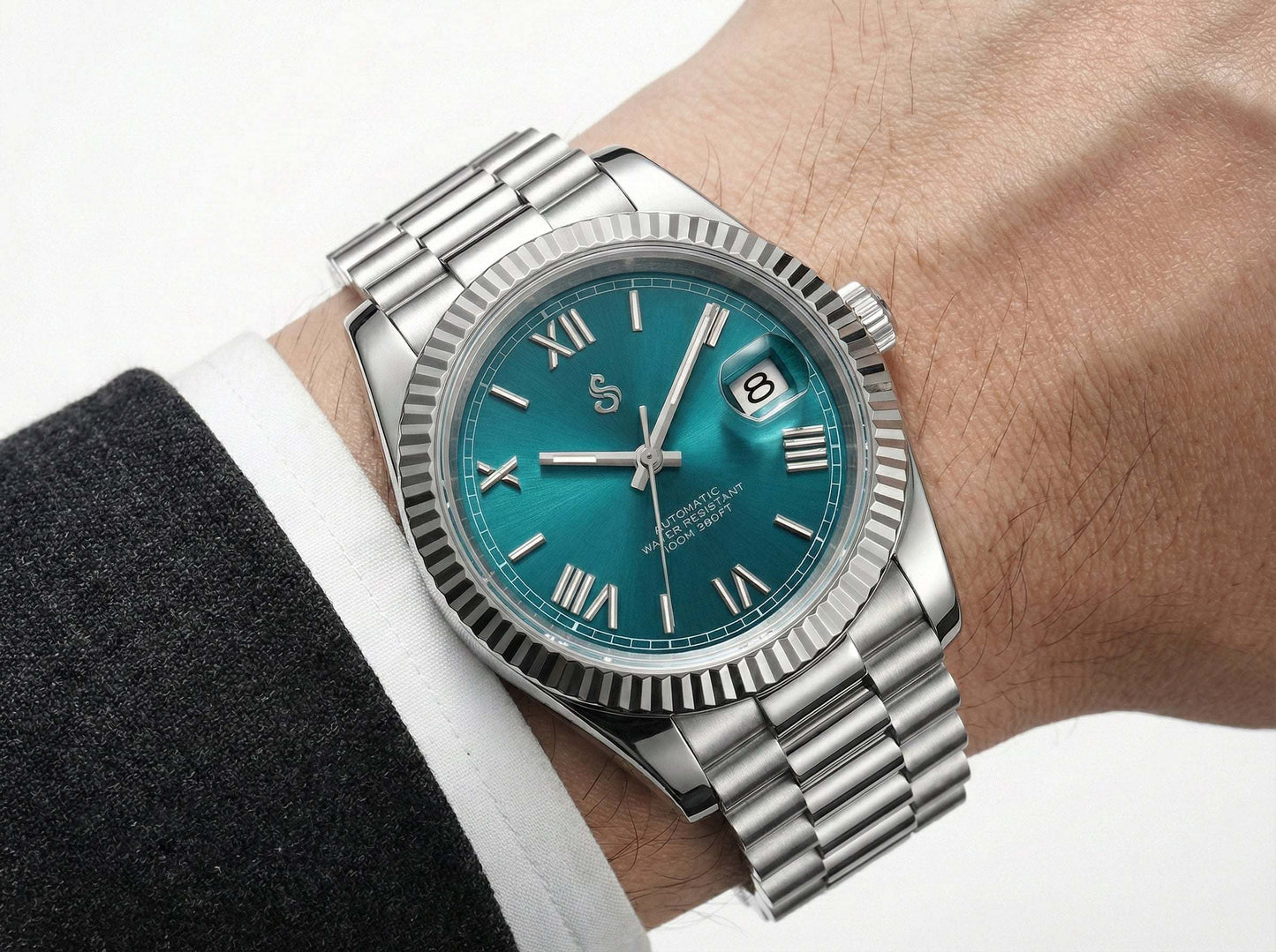 Seiko Modtime blue dial watch with date window and Roman numerals