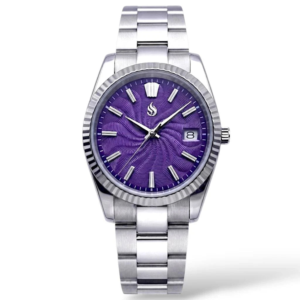 SeikJust Date Window "Grand Guilloche" Purple Dial Mod Watch - Modtime Creations