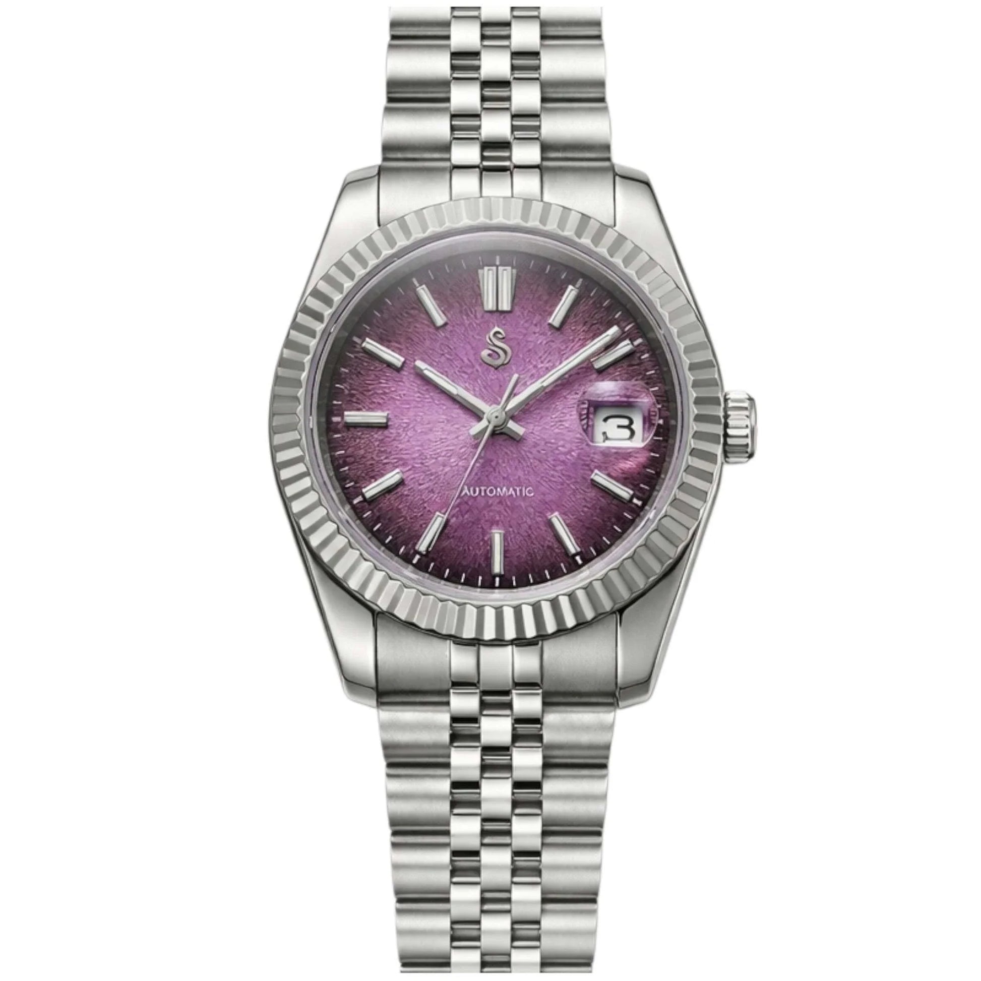 SeikJust Date Window Grand Purple Dial Seiko MOD watch by Modtime Creations with NH35 automatic movement and sapphire crystal