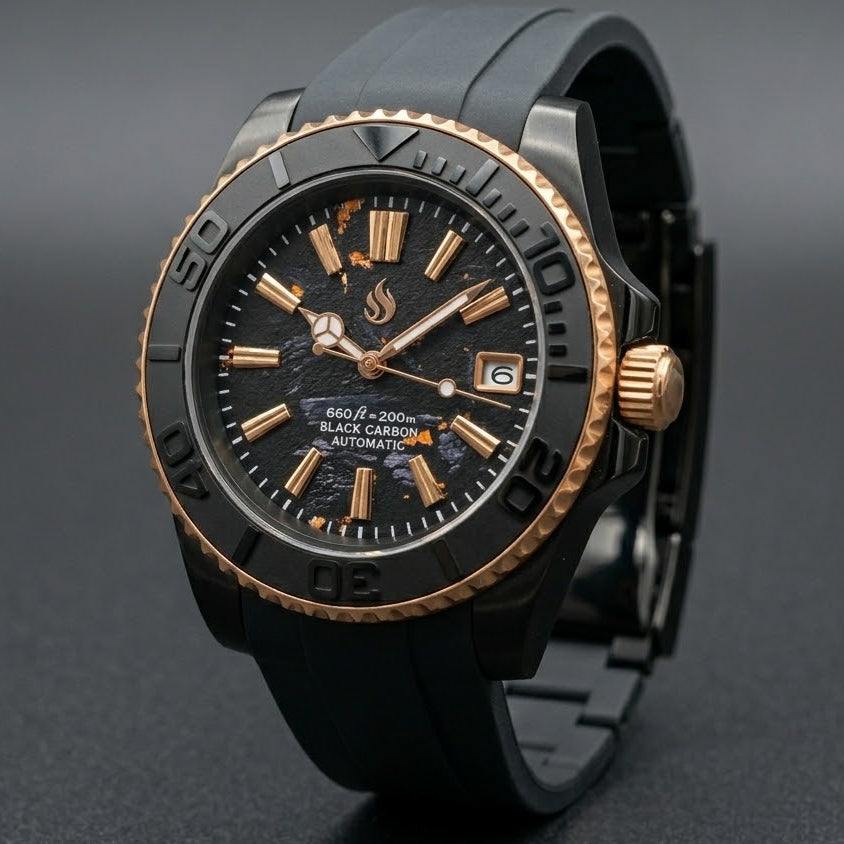 Seikmaster "GS Black Gold Carbon Fiber" Mod Watch - Modtime Creations