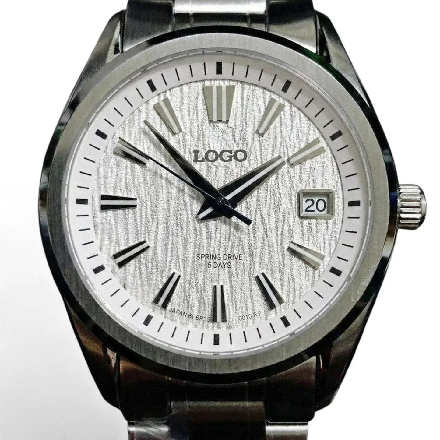 Modded Seiko luxury automatic watch with textured white dial and sapphire crystal by Modtime Creations