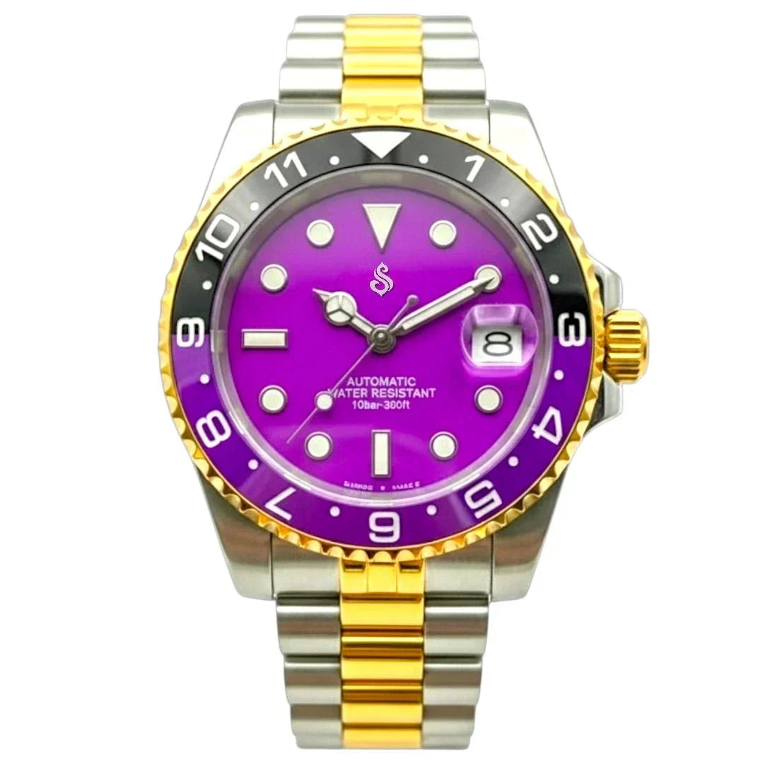 Seikmariner Joker Seiko Mod purple dial luxury diver watch with two-tone stainless steel case and NH35 automatic movement