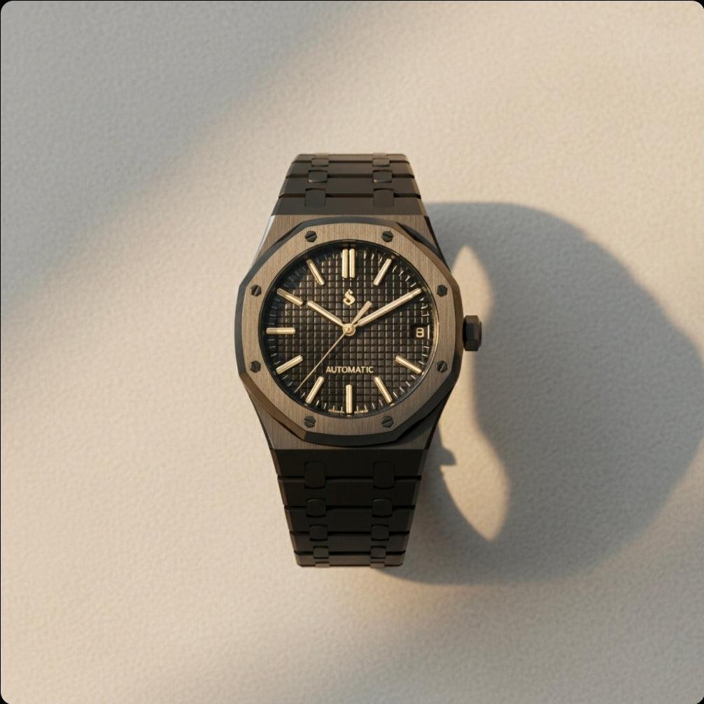 SeiOak Black Dial Seiko Mod with 41mm stainless steel case and sapphire crystal by Modtime Creations