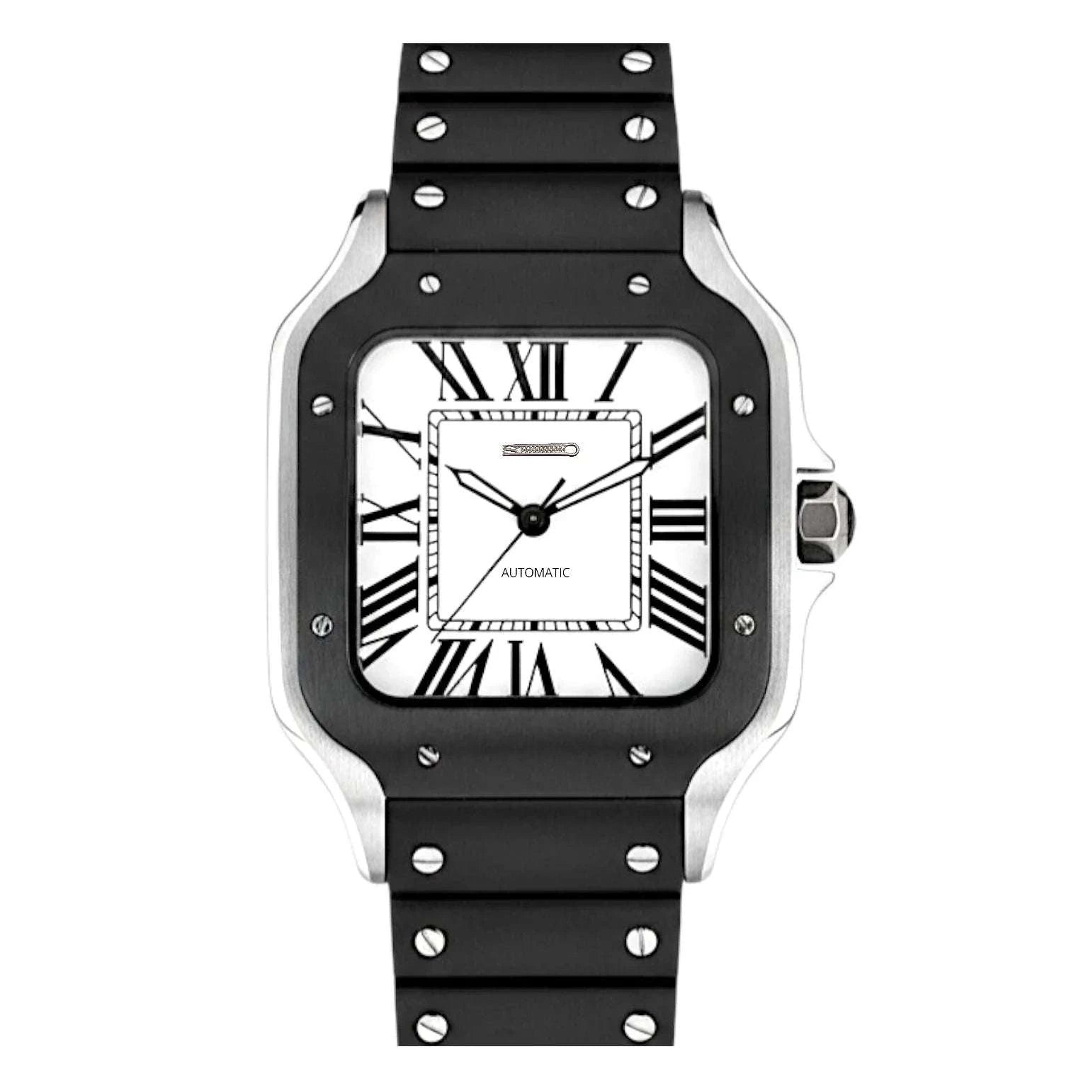 Santeiko Seiko Mod two-tone silver watch with black dial and sapphire glass