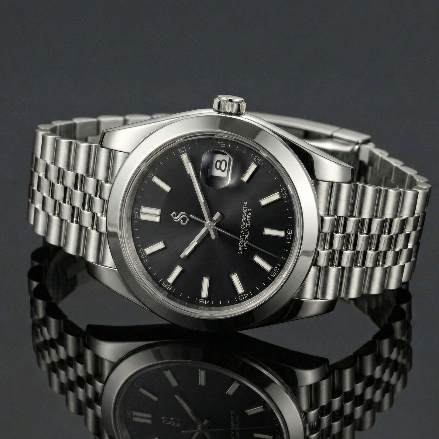 Seiko mod watch with black dial and date window by Modtime Creations