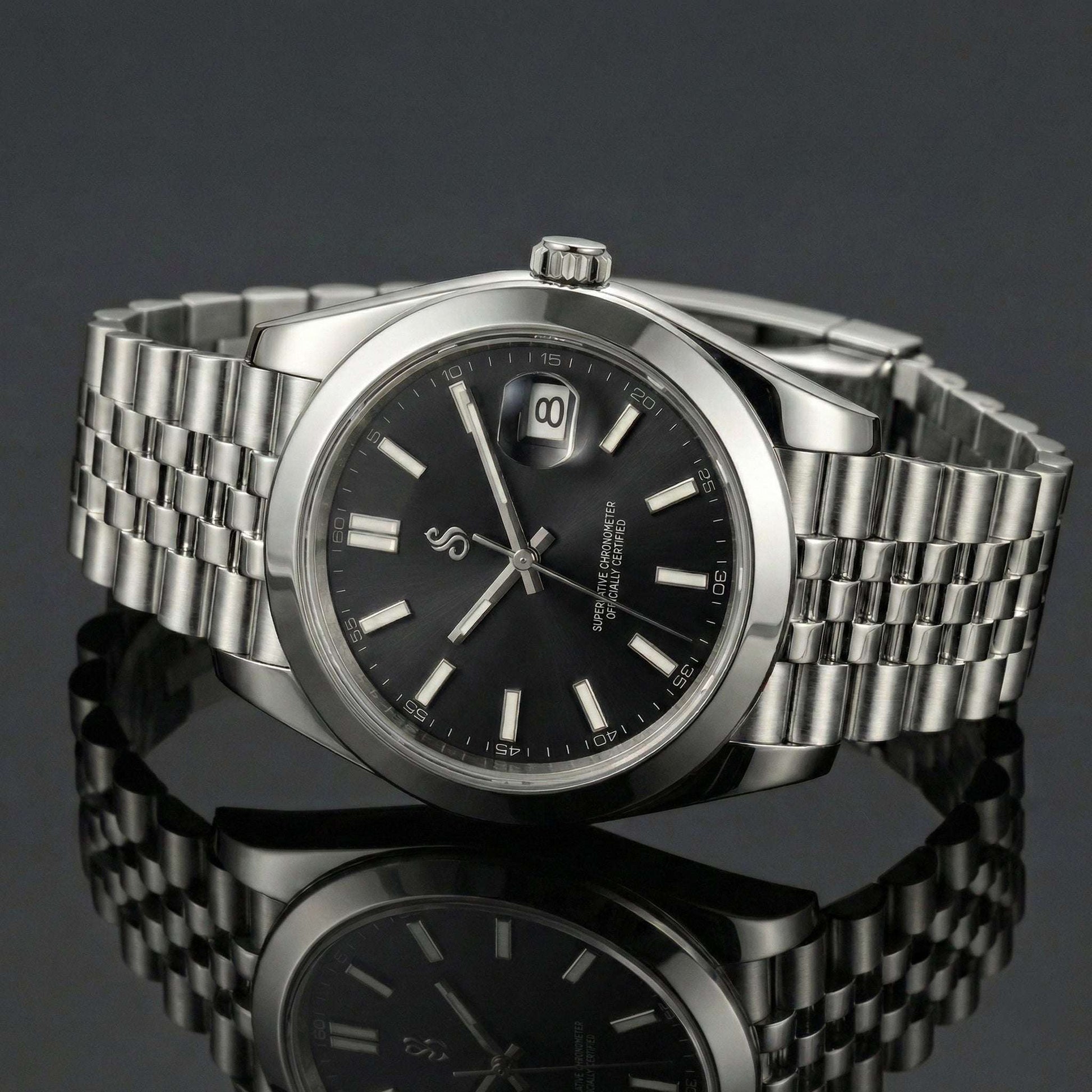 Seiko mod watch with black dial and date window by Modtime Creations