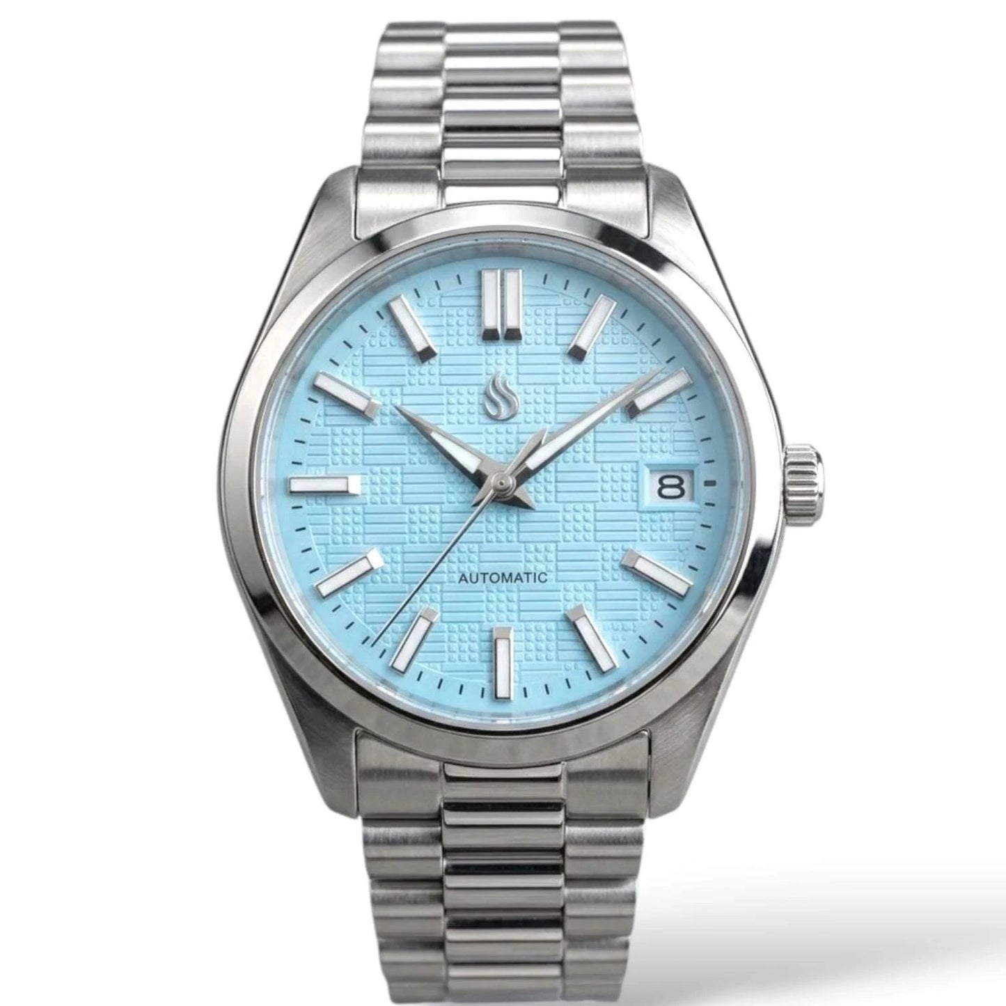 Date Window Silver Tiff Blue Checkered Dial Mod Watch - Modtime Creations