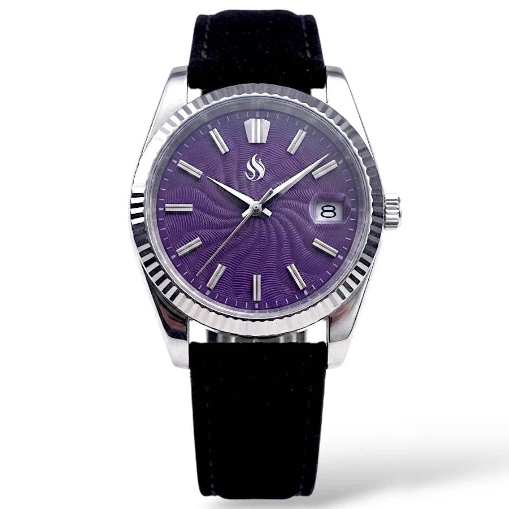 SeikJust Date Window "Grand Guilloche" Purple Dial Mod Watch - Modtime Creations