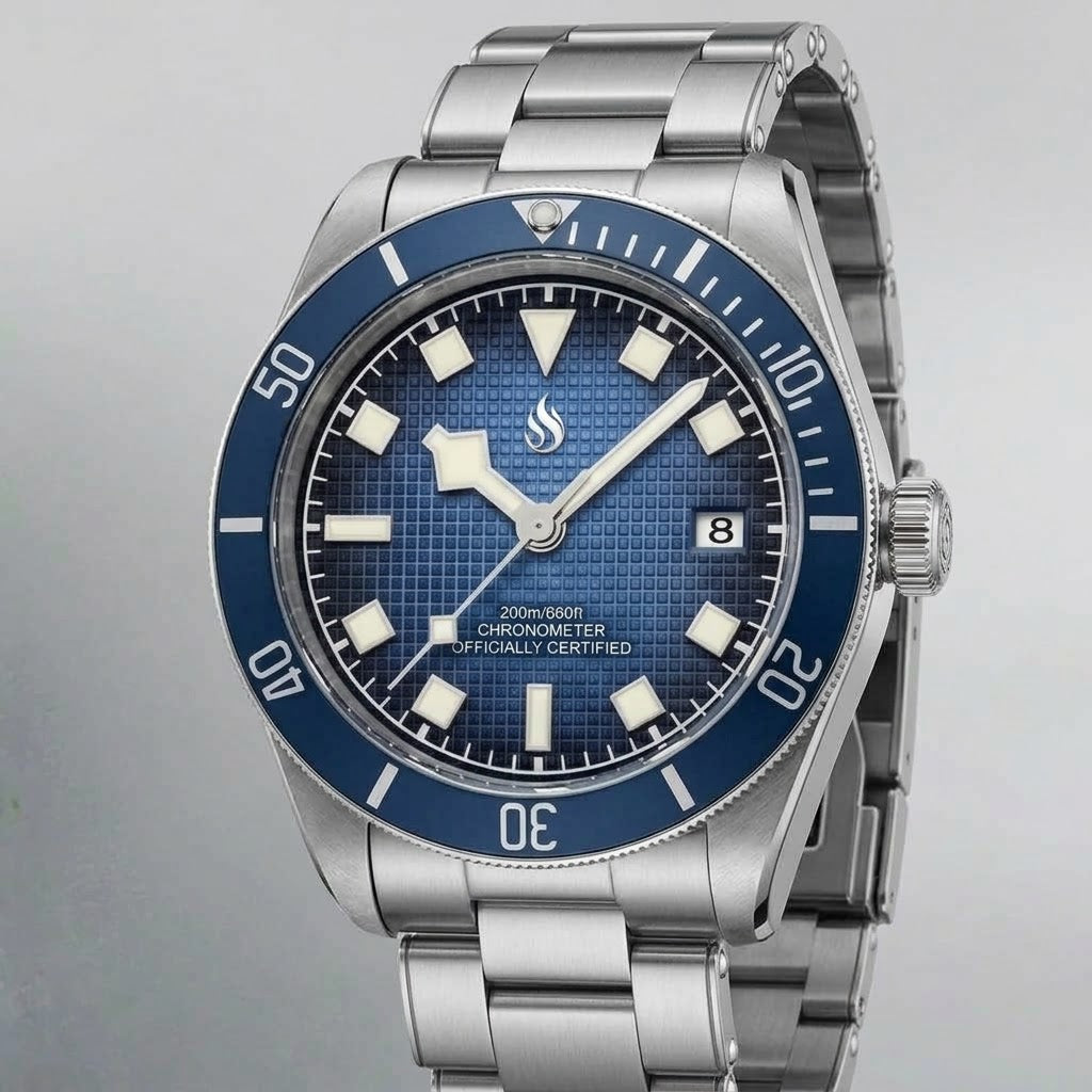 Vintage 39 MM Textured Blue Dial Mod Watch Series - Modtime Creations