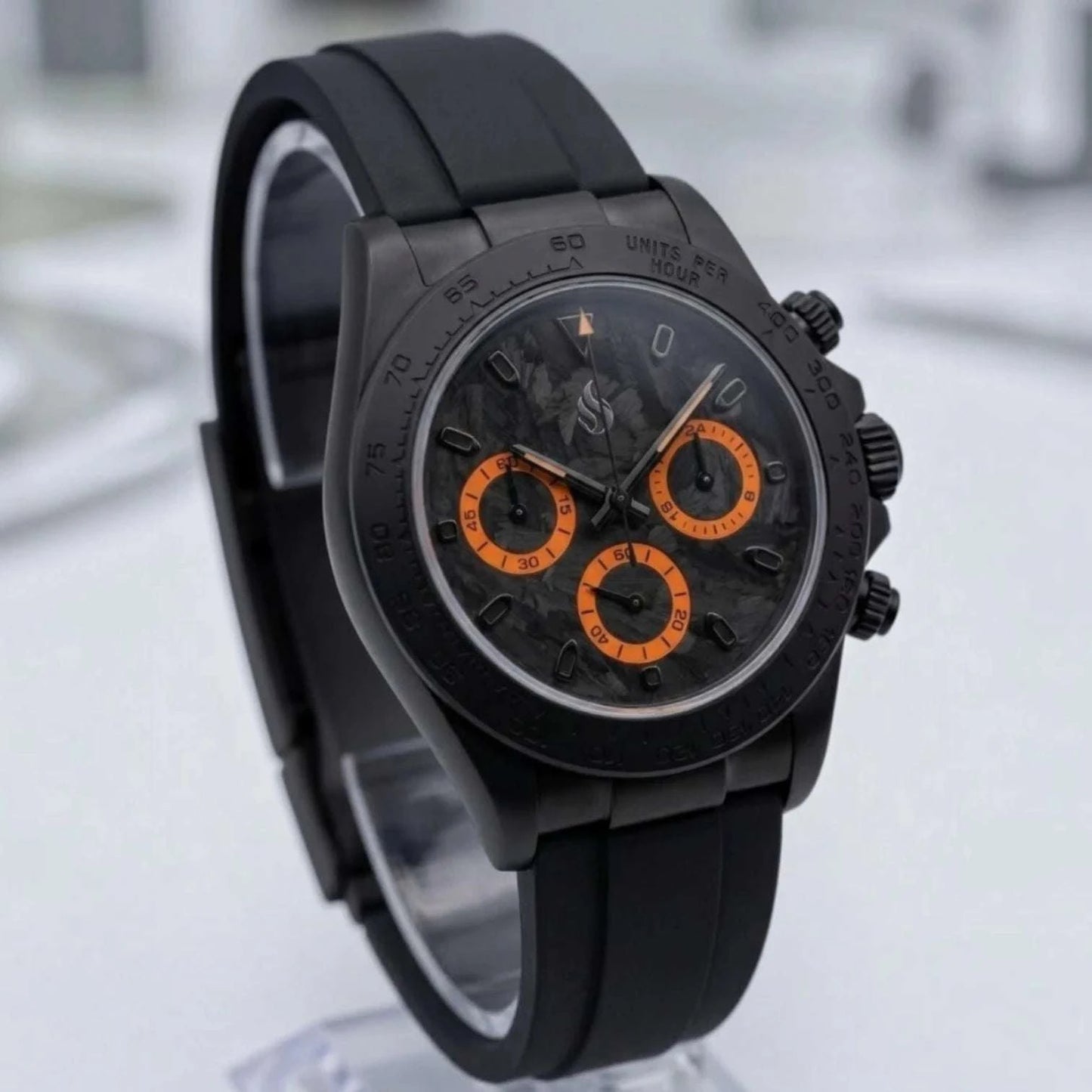 Seitona Mod Black Orange Carbon Fiber Dial Stealth Watch - Modtime