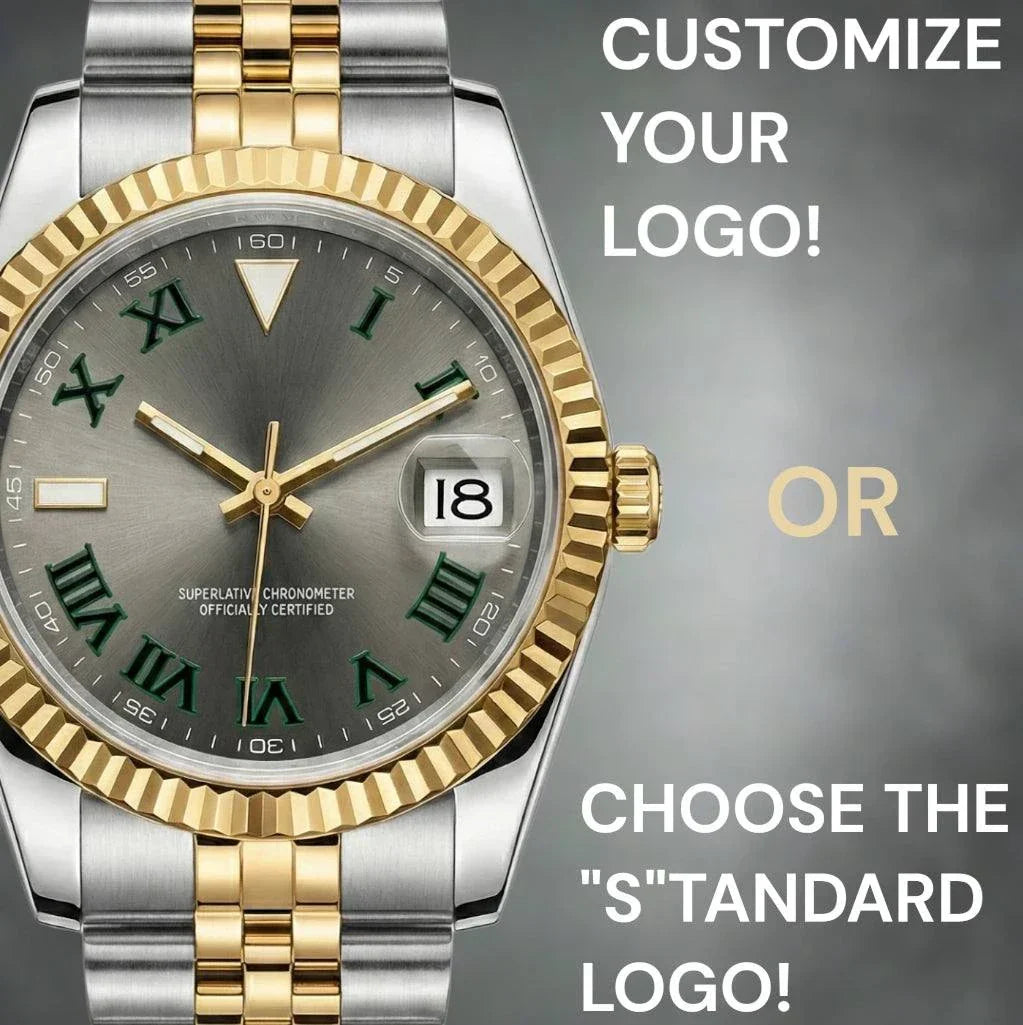 SeikJust Date Window Gold Two-Tone Seiko Mod watch with NH35 automatic movement and sapphire crystal