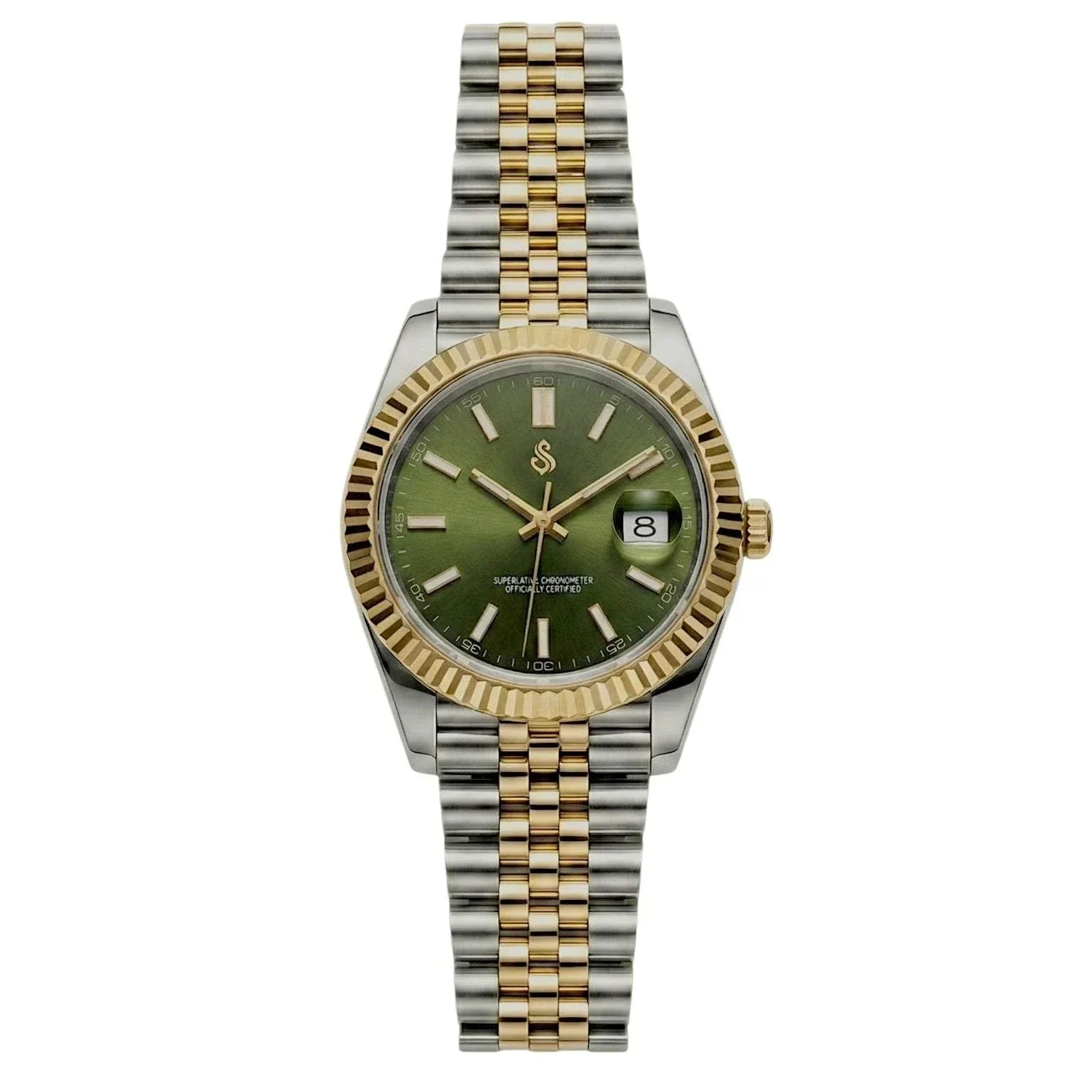 SeikJust Seiko Mod olive green dial two-tone watch with date window by Modtime Creations