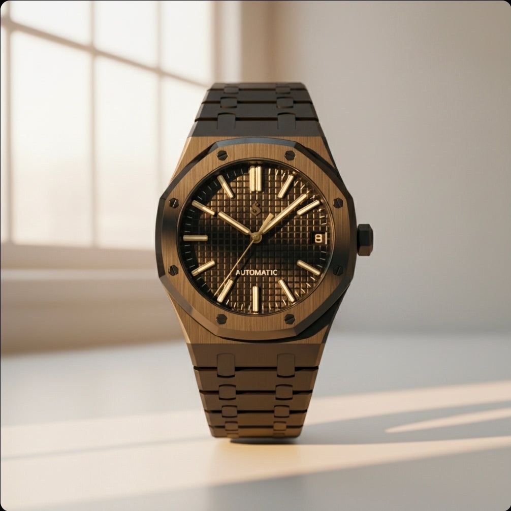 Seiko Mod Heritage Oak luxury watch with black dial and stainless steel case by Modtime