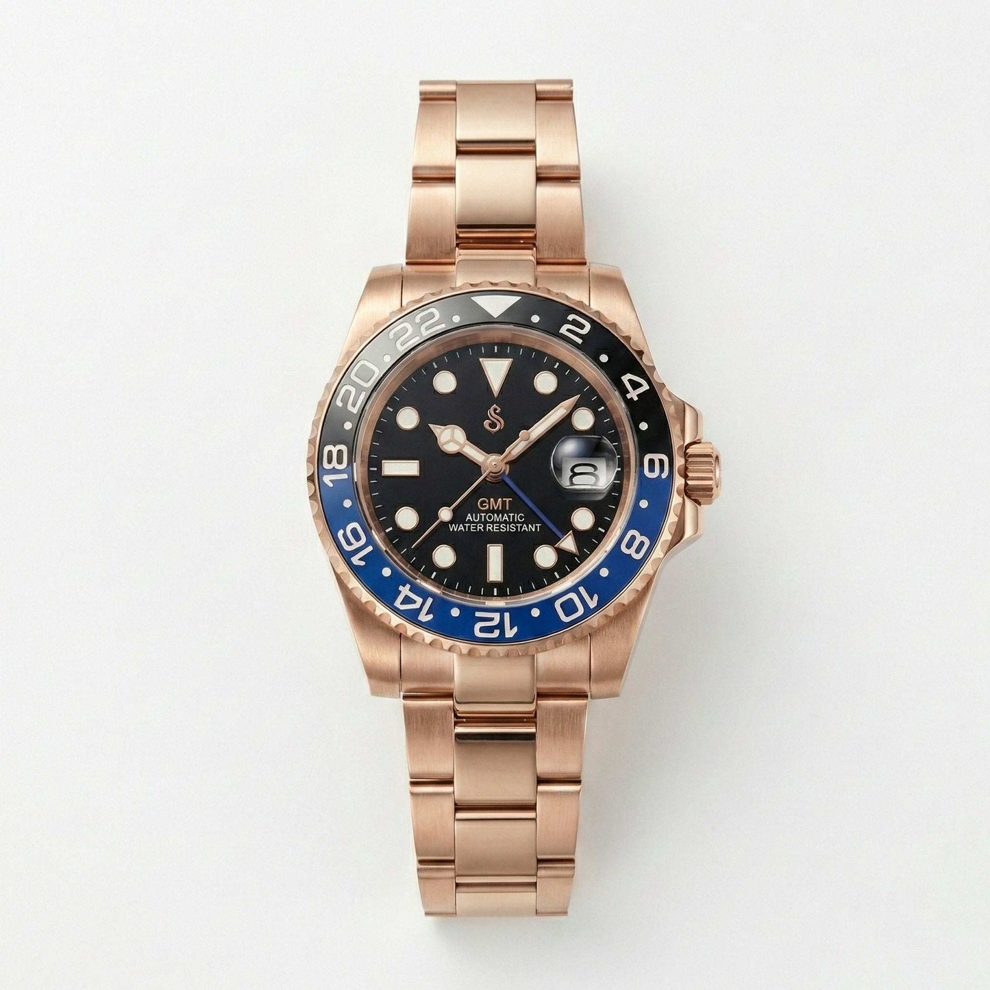 SeikMariner GMT Batman Rose Gold Modded Seiko watch with ceramic bezel and sapphire crystal
