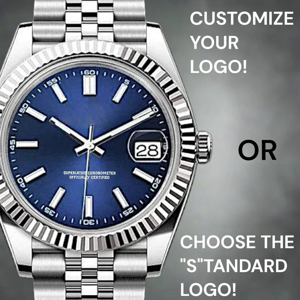 Seiko Mod silver blue dial luxury watch with date window by Modtime Creations