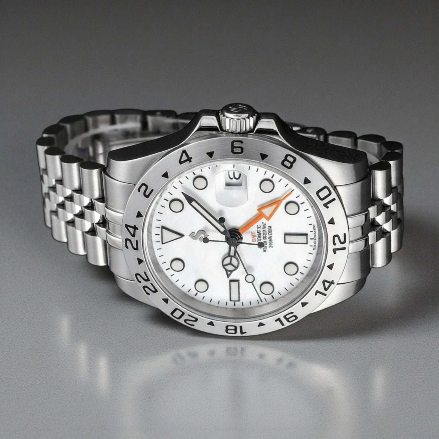 Seiko Mod GMT White Polar Dial Yachtmaster Brushed Nickel Series at  Modtime Creations
