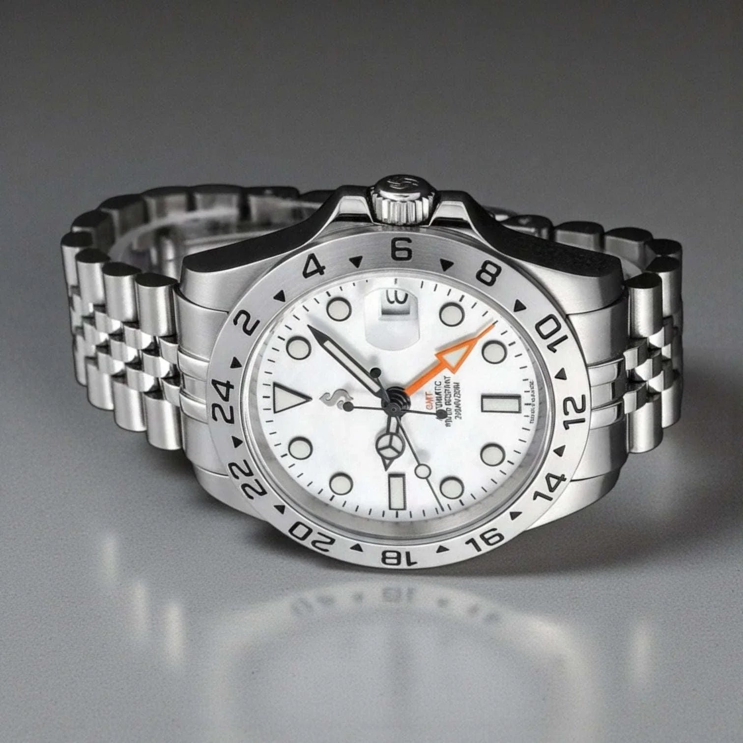 Seiko Mod GMT White Polar Dial Yachtmaster Brushed Nickel Series at  Modtime Creations