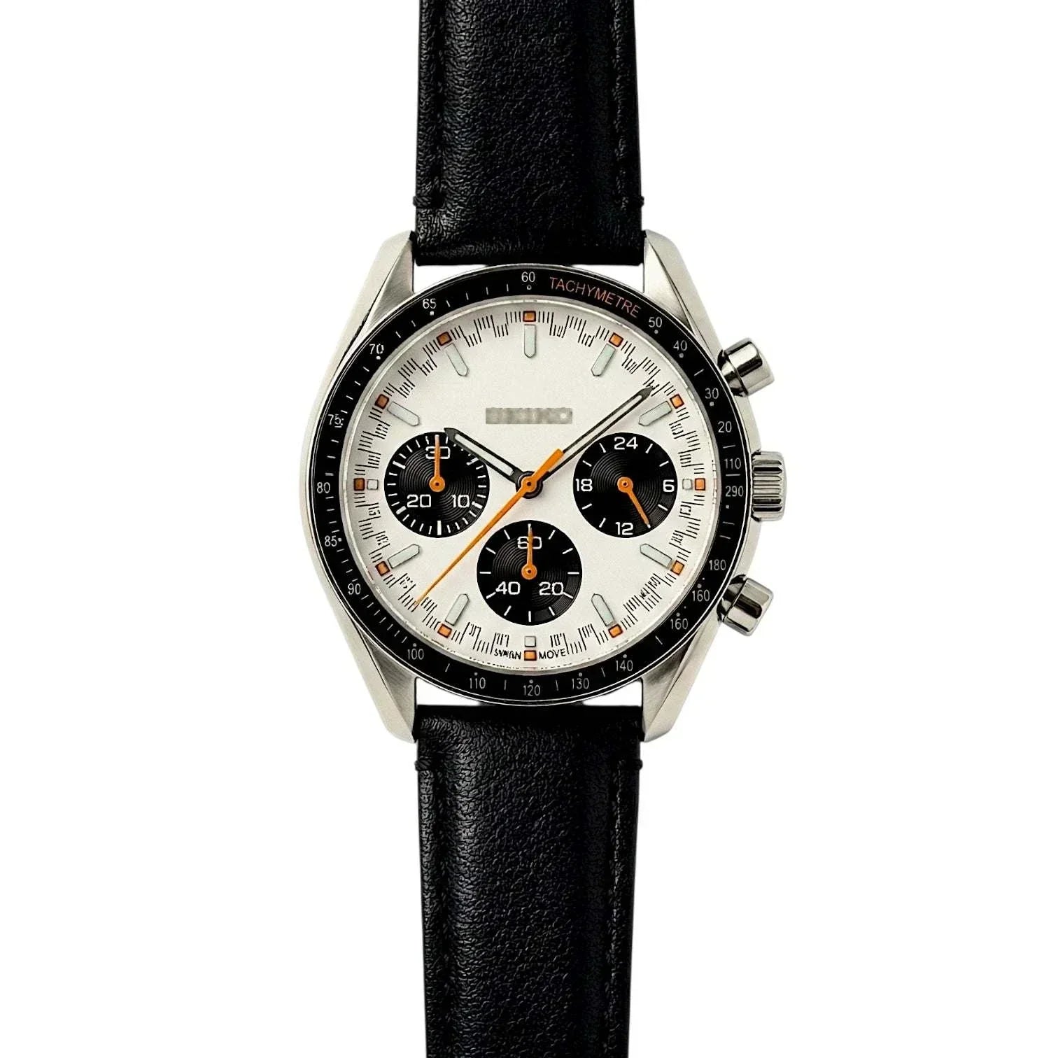 Seiko Mod - Omega Speedmaster Chrono Panda Diver White Black Dial Mod - Modtime