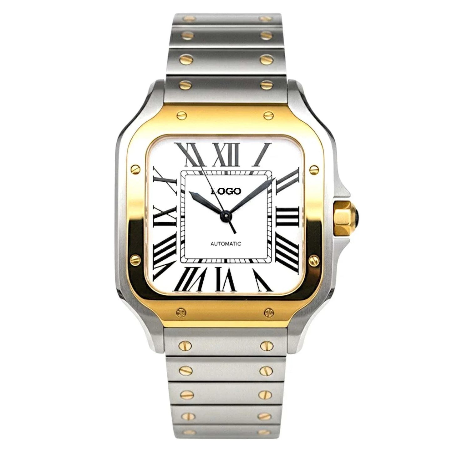 Santeiko two-tone white dial Seiko mod luxury watch by Modtime with stainless steel case and sapphire glass