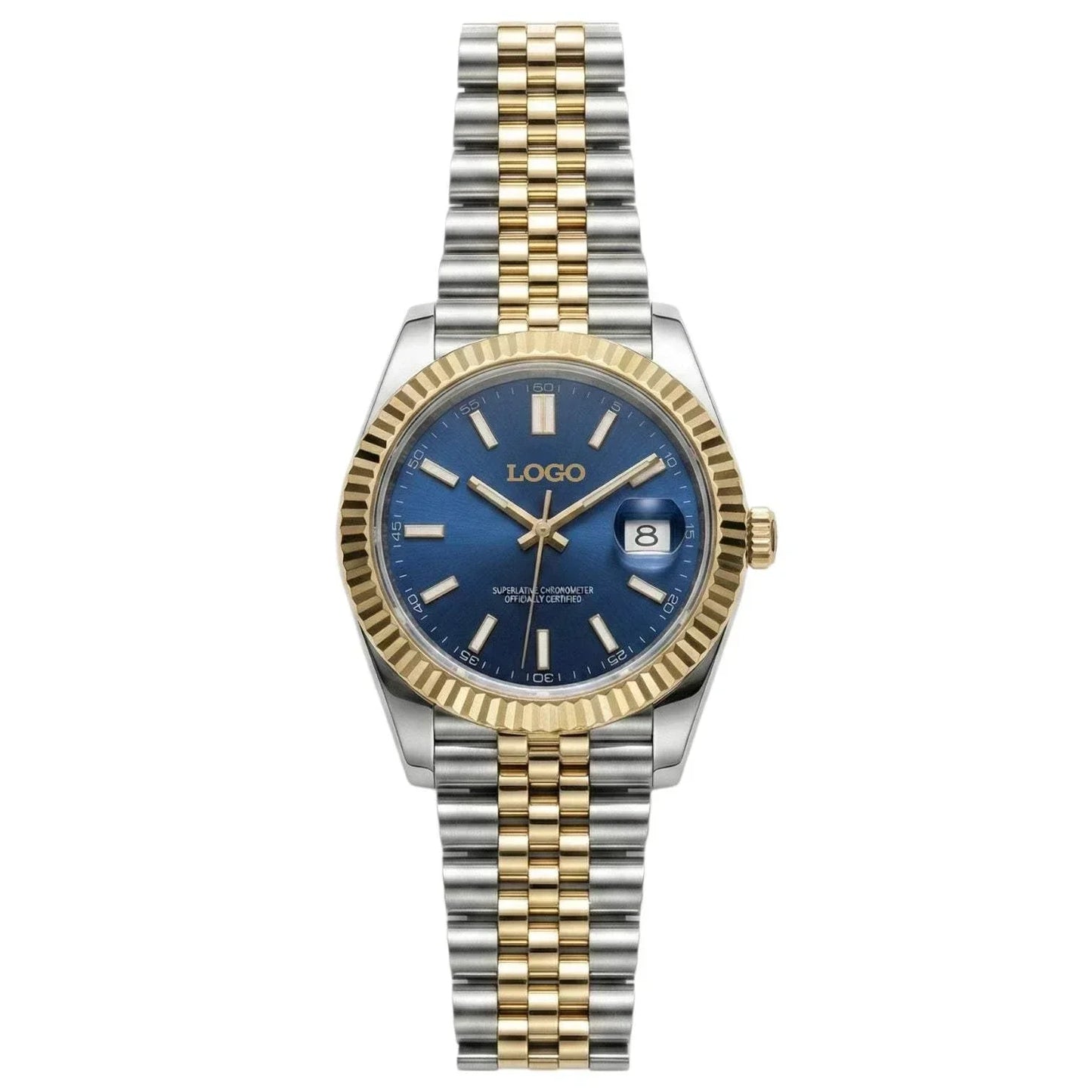 Seiko Mod two-tone blue dial watch with date window by Modtime Creations