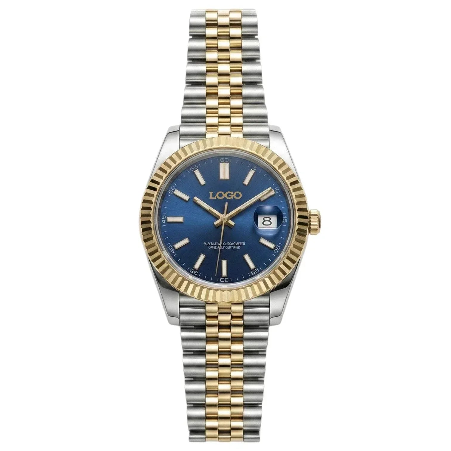 Seiko Mod two-tone blue dial watch with date window by Modtime Creations