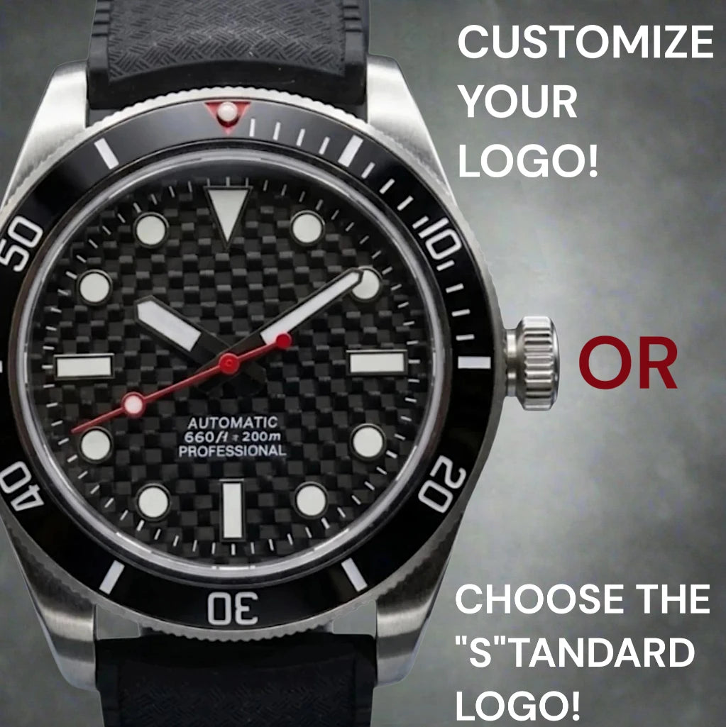 SeikMariner Black 3D Carbon Fiber Diver Vintage Mod Watch - Modtime Creations
