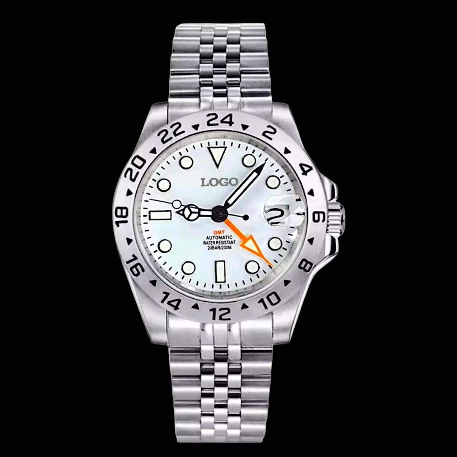 Seiko Mod GMT White Polar Dial Yachtmaster Brushed Nickel Series at  Modtime Creations