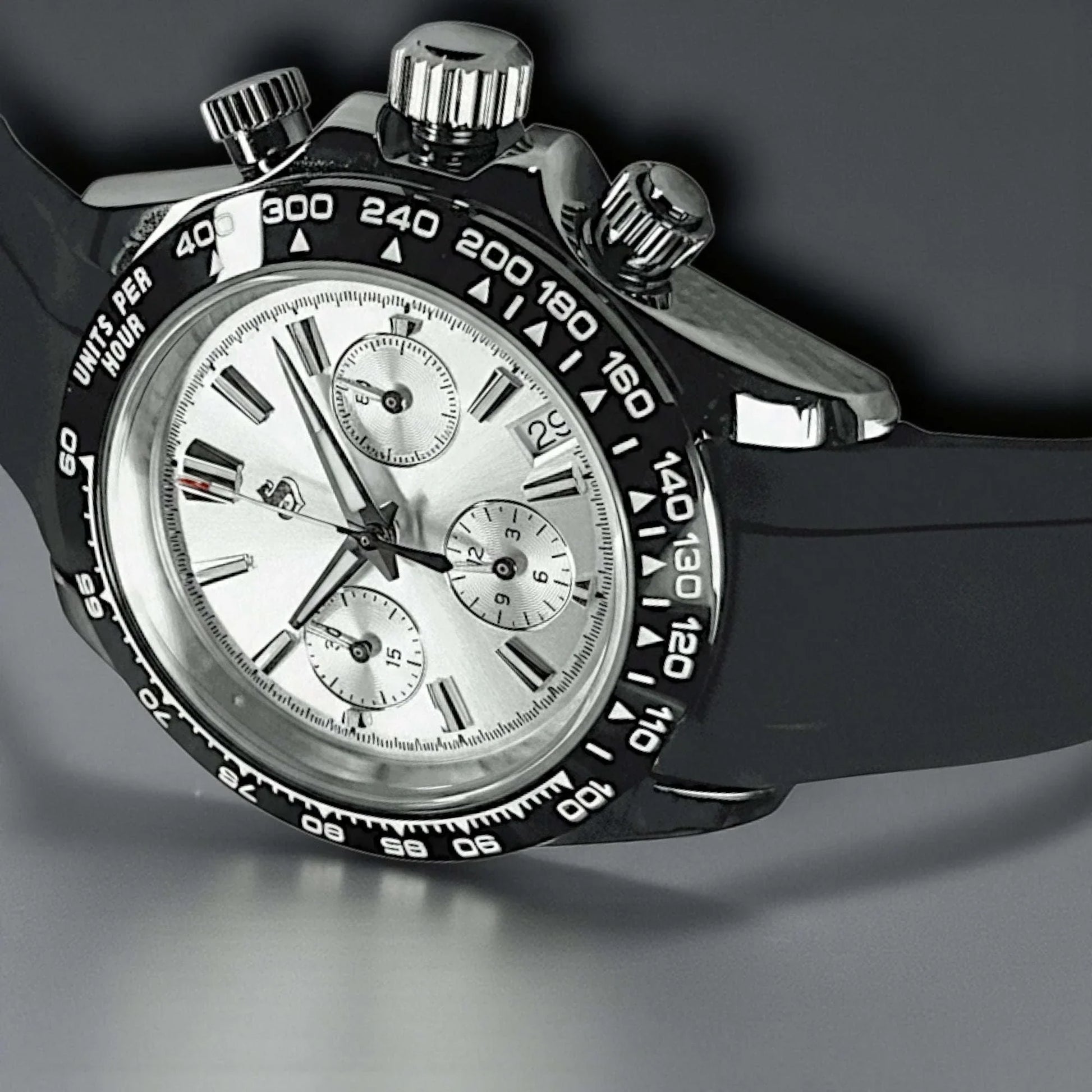 Grand Seitona Seiko mod watch with black and white panda dial and ceramic bezel