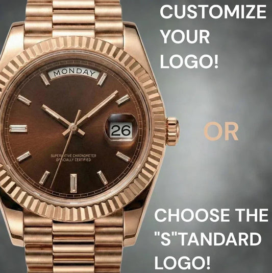 Modtime Creations Modded Seiko watch with rose gold case and chocolate dial featuring day and date display