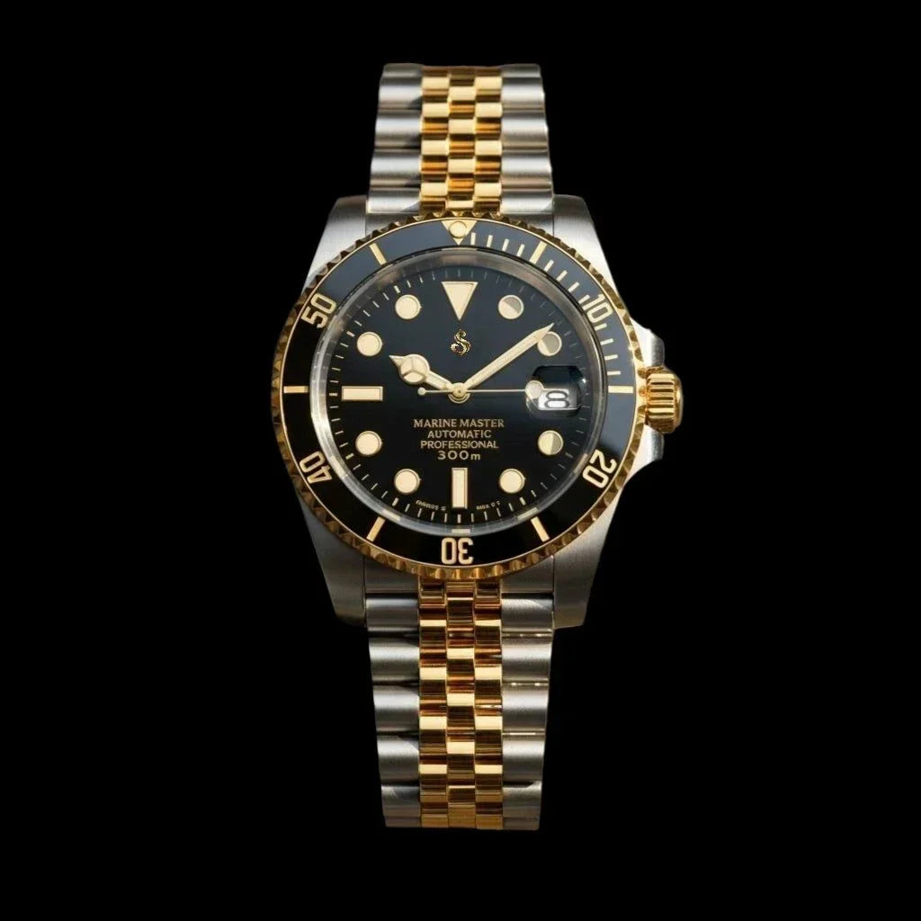 SeikMariner Black Gold two-tone Seiko Mod diver watch with sapphire crystal and stainless steel case