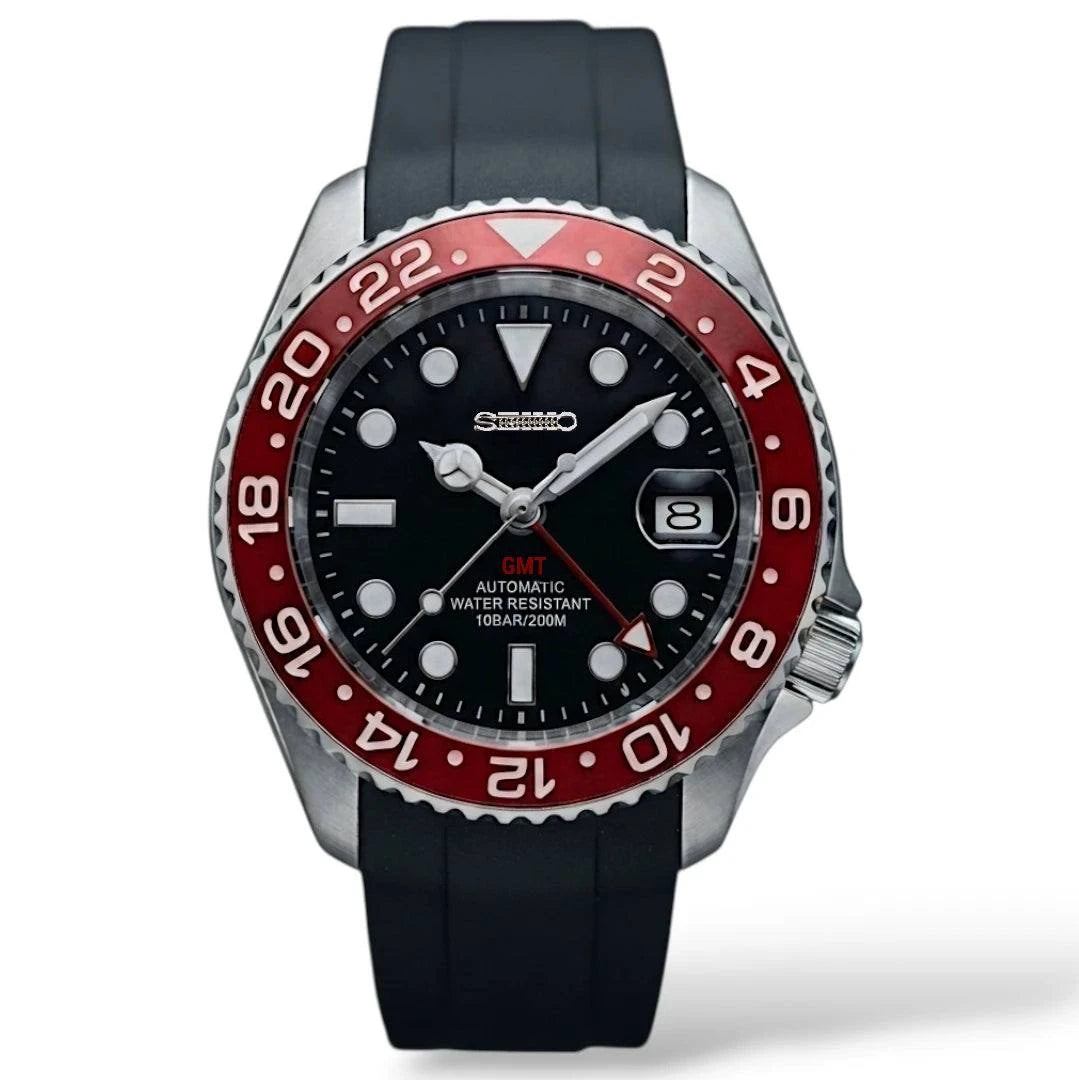 SeikMaster 42 MM SKX GMT Black Red Diver Mod Watch - Modtime Creations