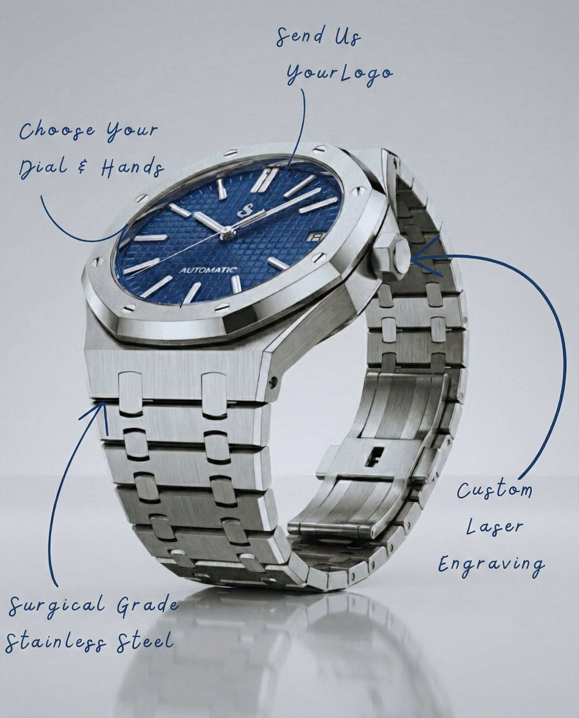 Seiko Mod Heritage Oak luxury watch with white dial and stainless steel case by Modtime Creations