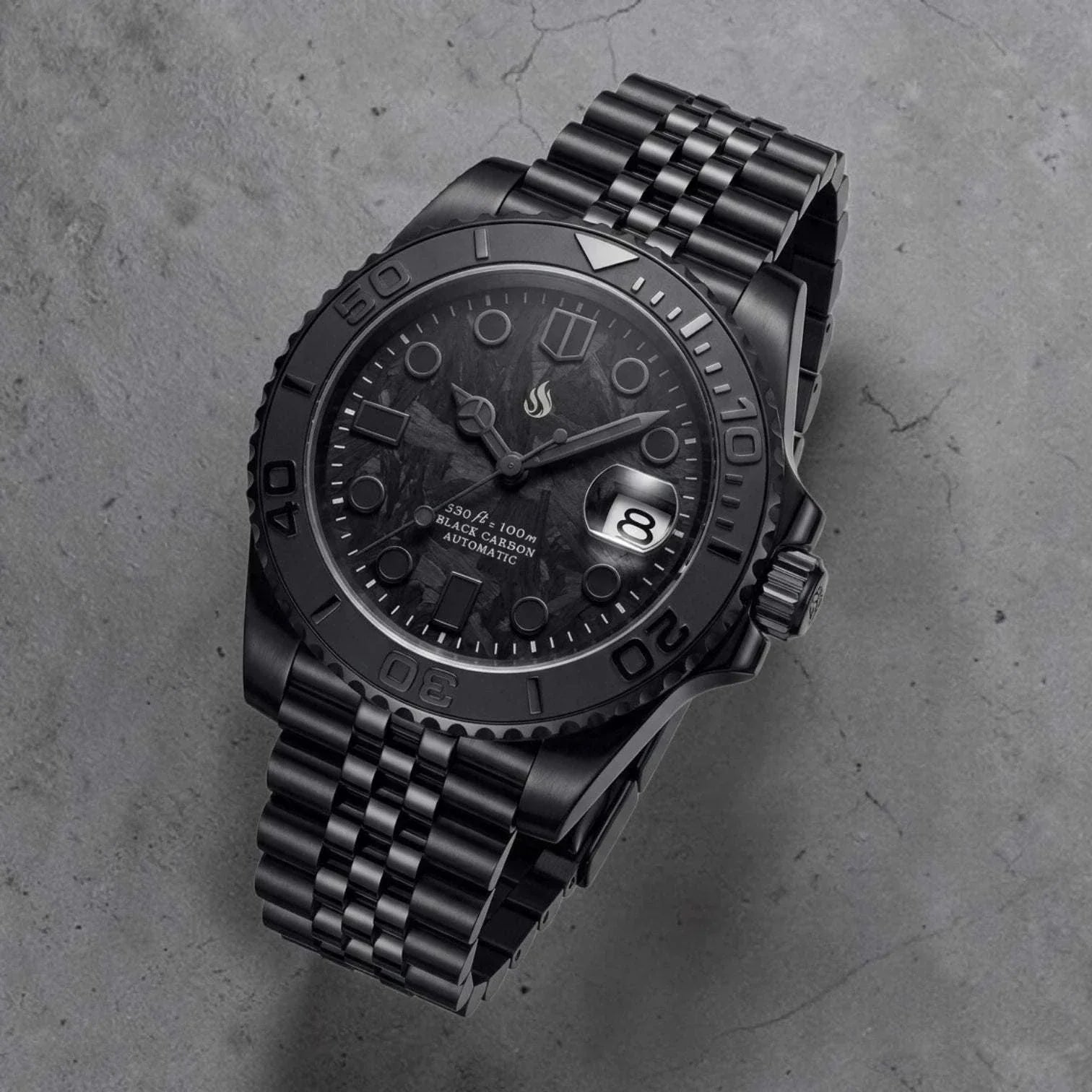 Seiko Mod Yachtmaster Black Carbon Fiber Stealth Diver - Modtime Creations