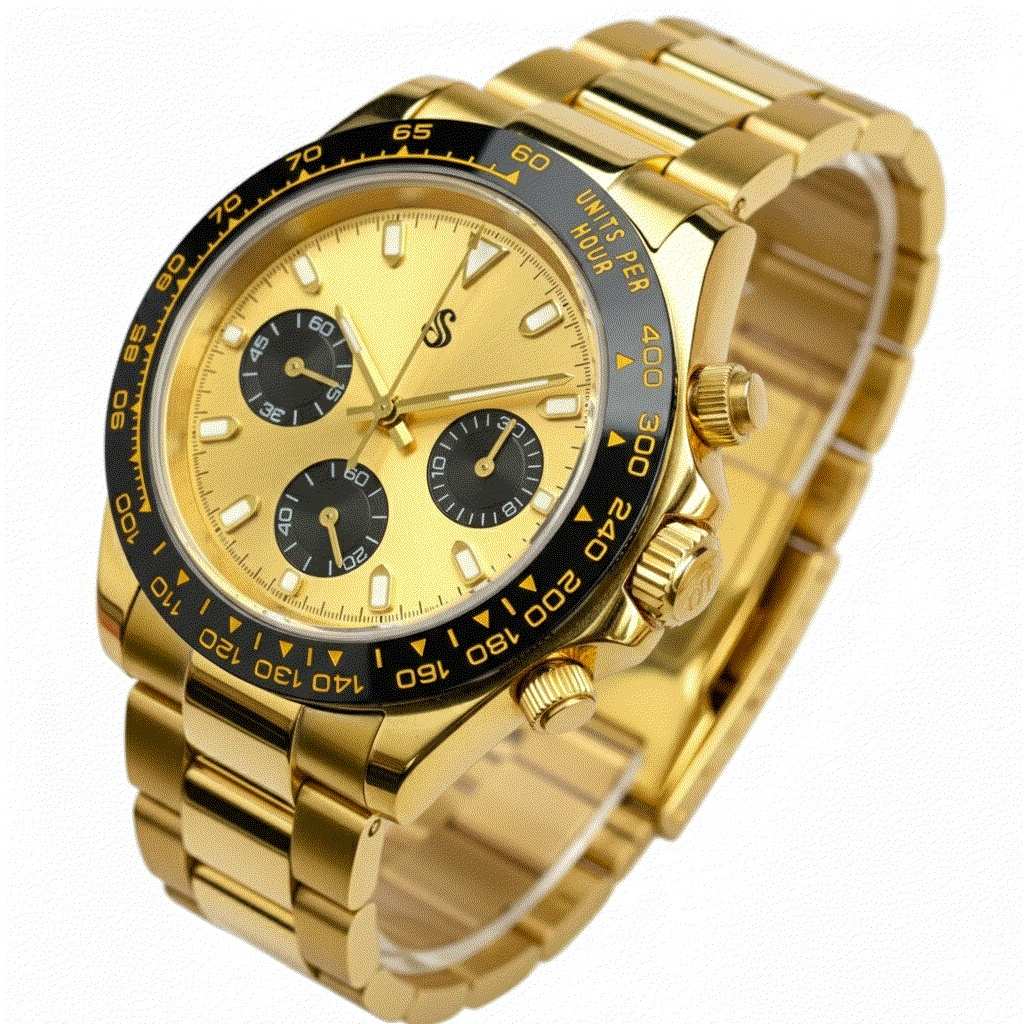 Seiko Mod Seitona Gold case watch with gold black dial and hybrid VK63 movement