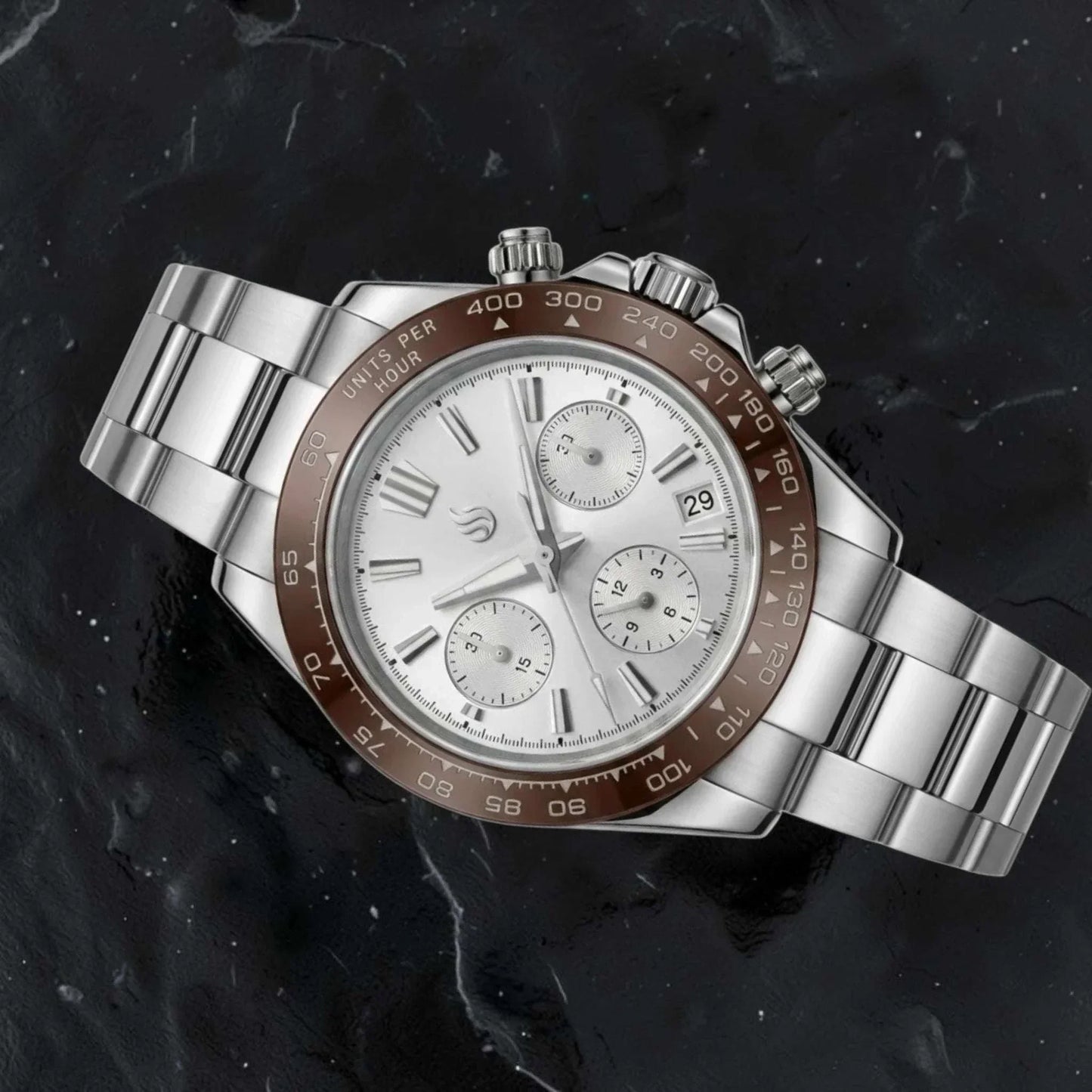 Grand Seitona Silver White Dial Brown Bezel Mod Watch - GS Fusion
