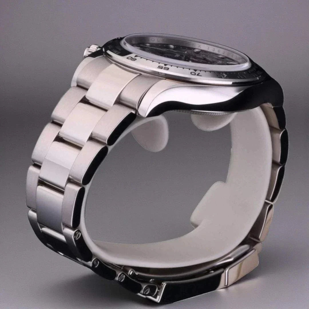 Seitona silver case Seiko Mod with dazzling blue dial luxury chronograph wristwatch