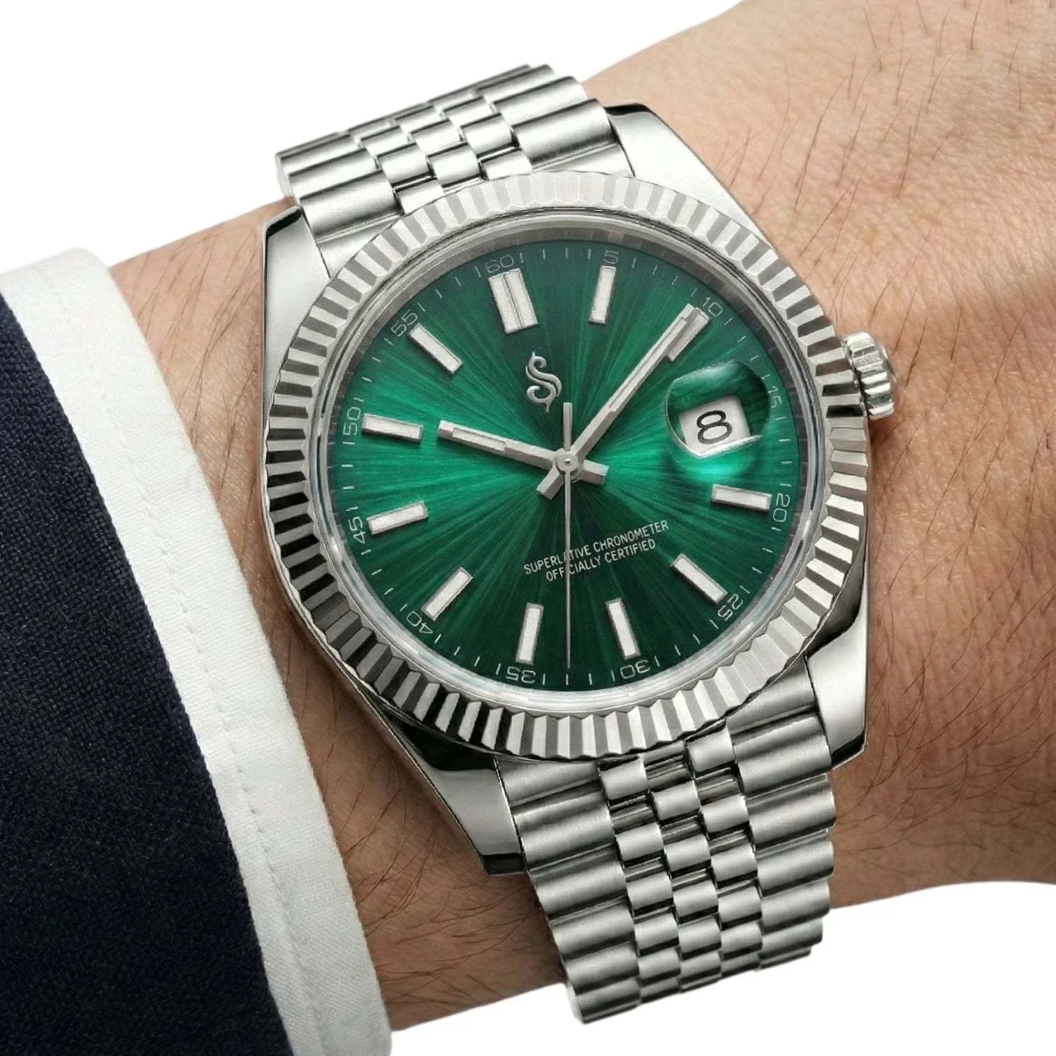 Seiko mod watch with emerald green dial and date window by Modtime Creations