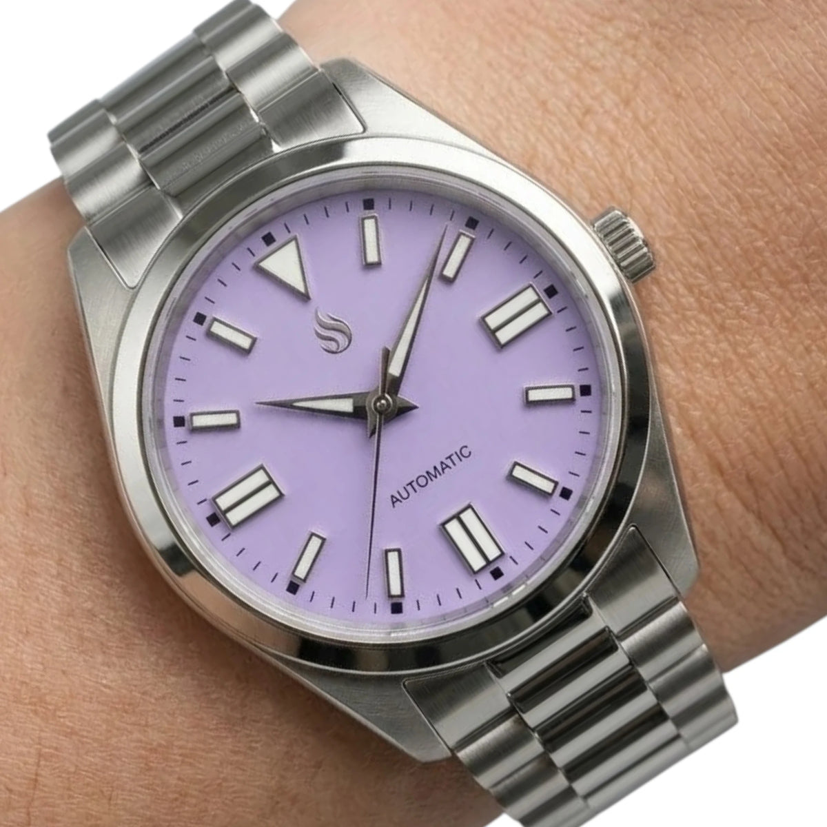 Date Window Silver Light Purple Dial Mod Watch - Modtime Creations