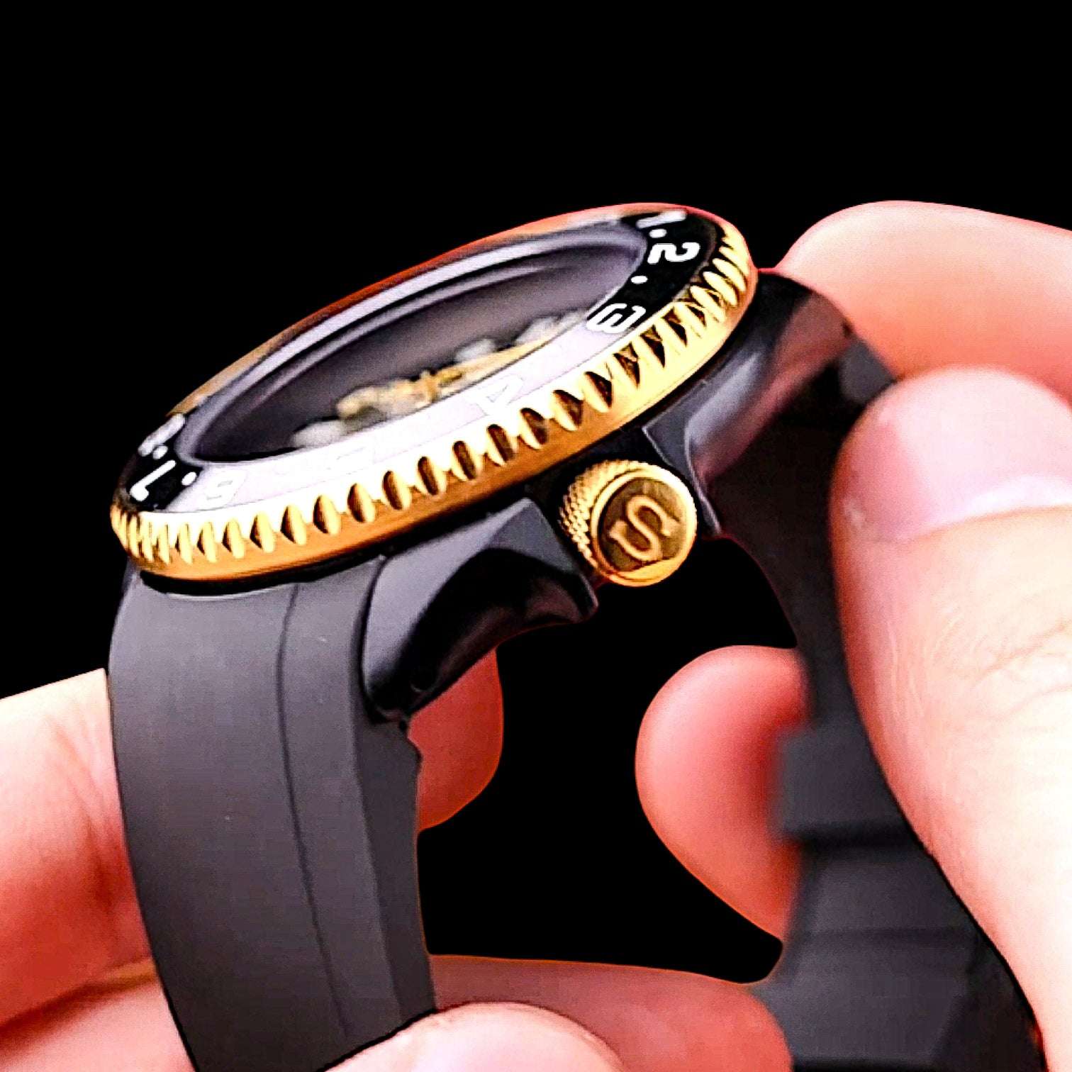 Seiko Mod Yachtmaster Diver Black Gold Stainless Steel Series at Modtime Creations