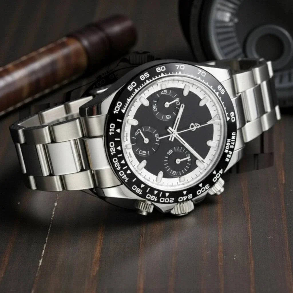 Seitona Black Seiko Mod watch with white dial and stainless steel case